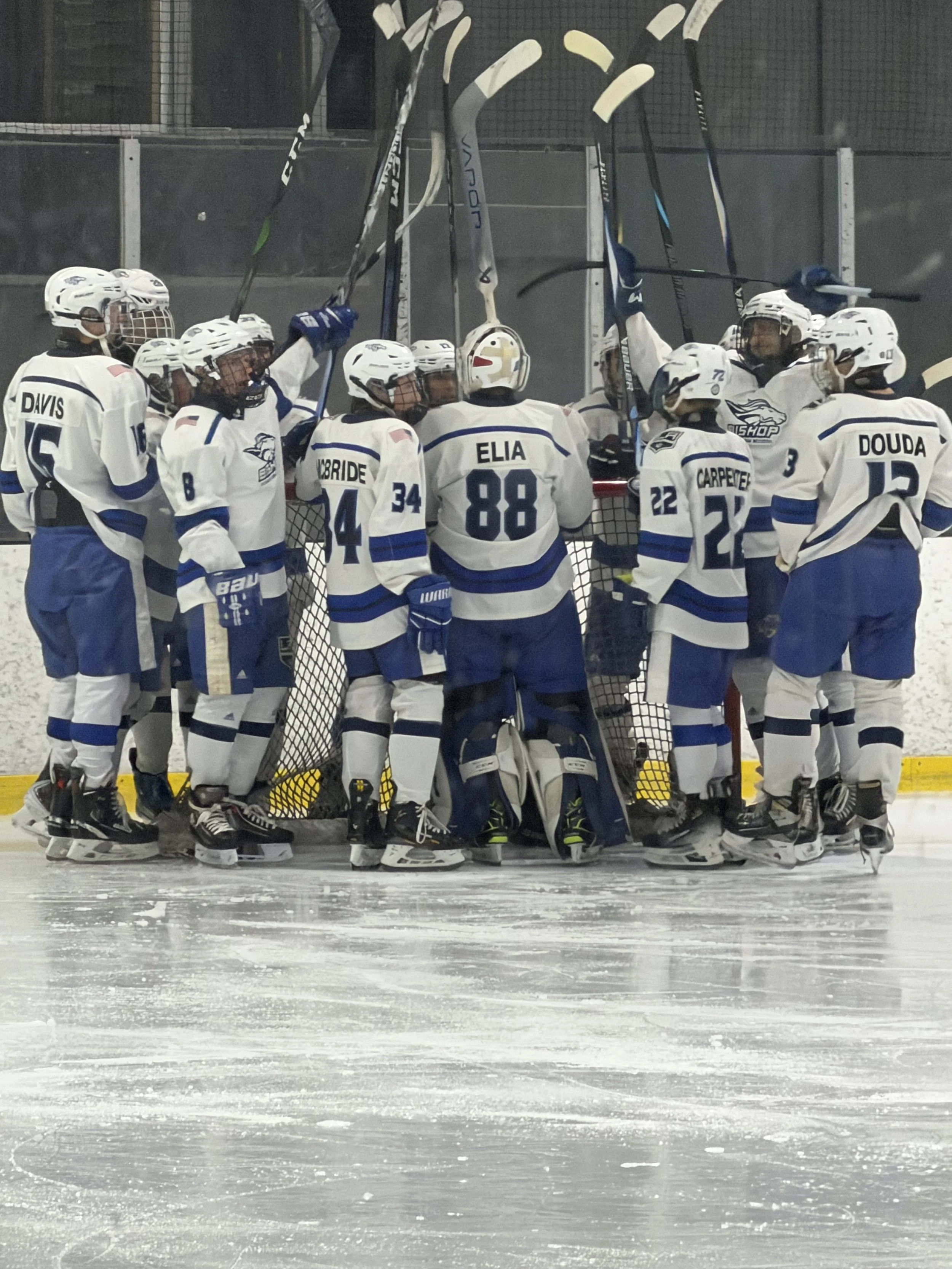 Bishop Broncos Ice Hockey Team at an away game