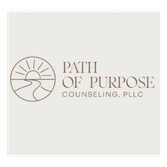 Logo for Path of Purpose Counseling, PLLC with a sun rising over a landscape