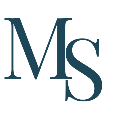 Stylized capital letters M and S overlapping, in dark teal color.