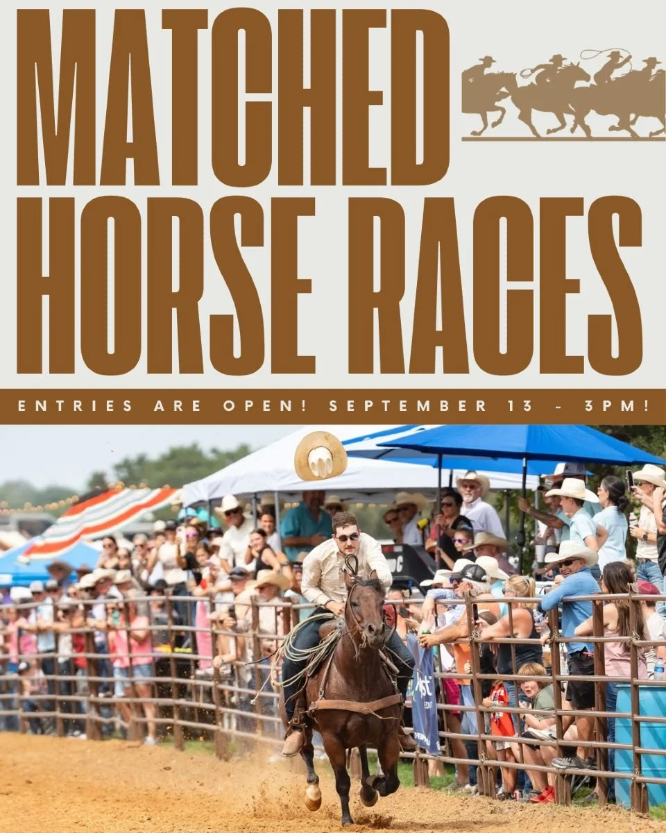 🏁 It&rsquo;s about to get Western.
The PCSP Matched Horse Race is back and the track is calling!
📅 Saturday, September 13 | 3:00 PM
📍 Far south end of the property past the arena
🕙 Check-in starts at 10 AM
🎟 Entry included with your Saturday Ran