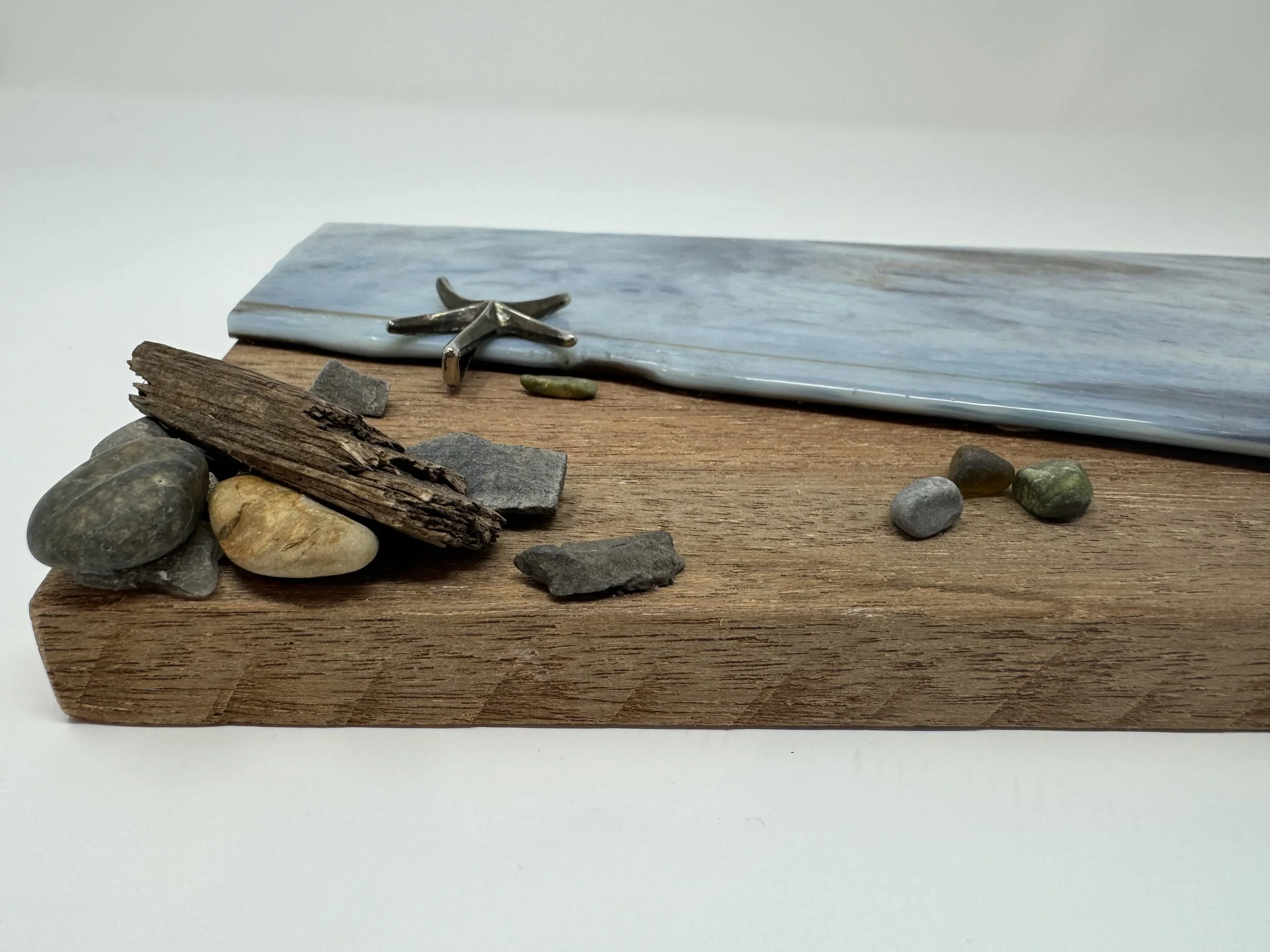 Joy: Salvaged Wood, Stained Glass, Starfish, Pebbles, Sea Glass