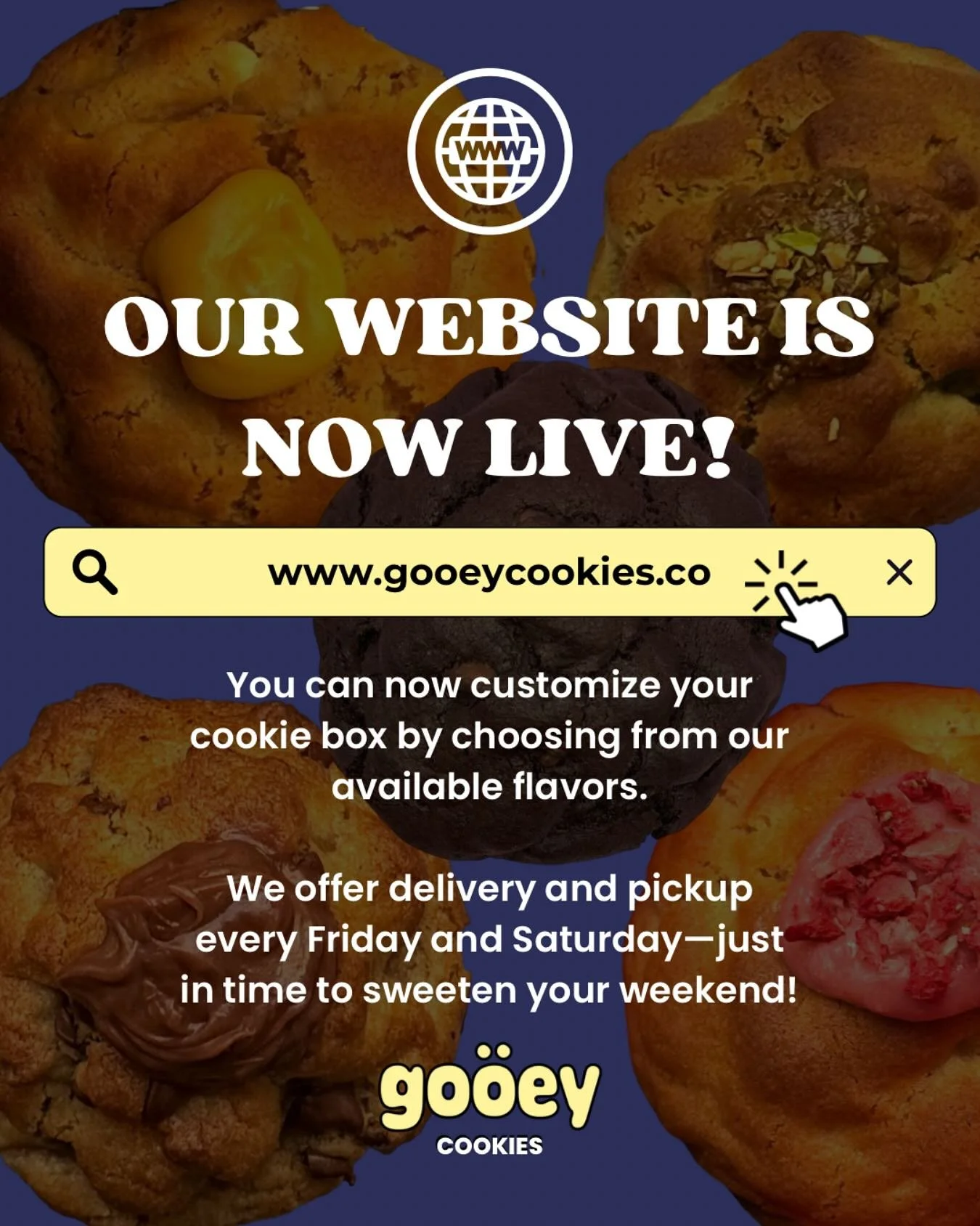 After lots of love, dough, and taste-testing&hellip; our website is officially live!🍪💜💛

You can now check out all our flavors, place orders, and get your favorite gooey cookies with just a few clicks📱✅

Visit us at gooeycookies.co and treat your