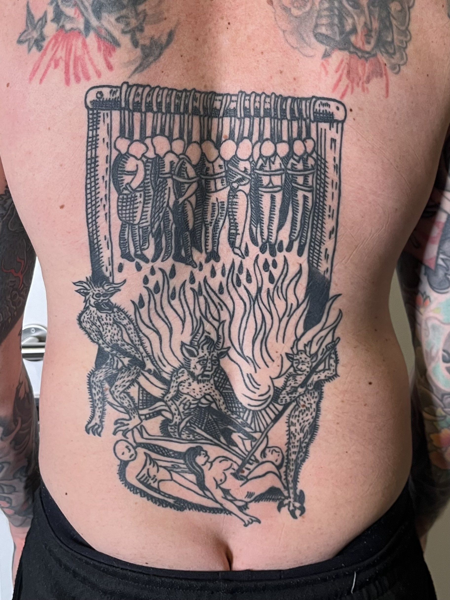 engraved hell tattoo...illustration tattoo backpiece black work