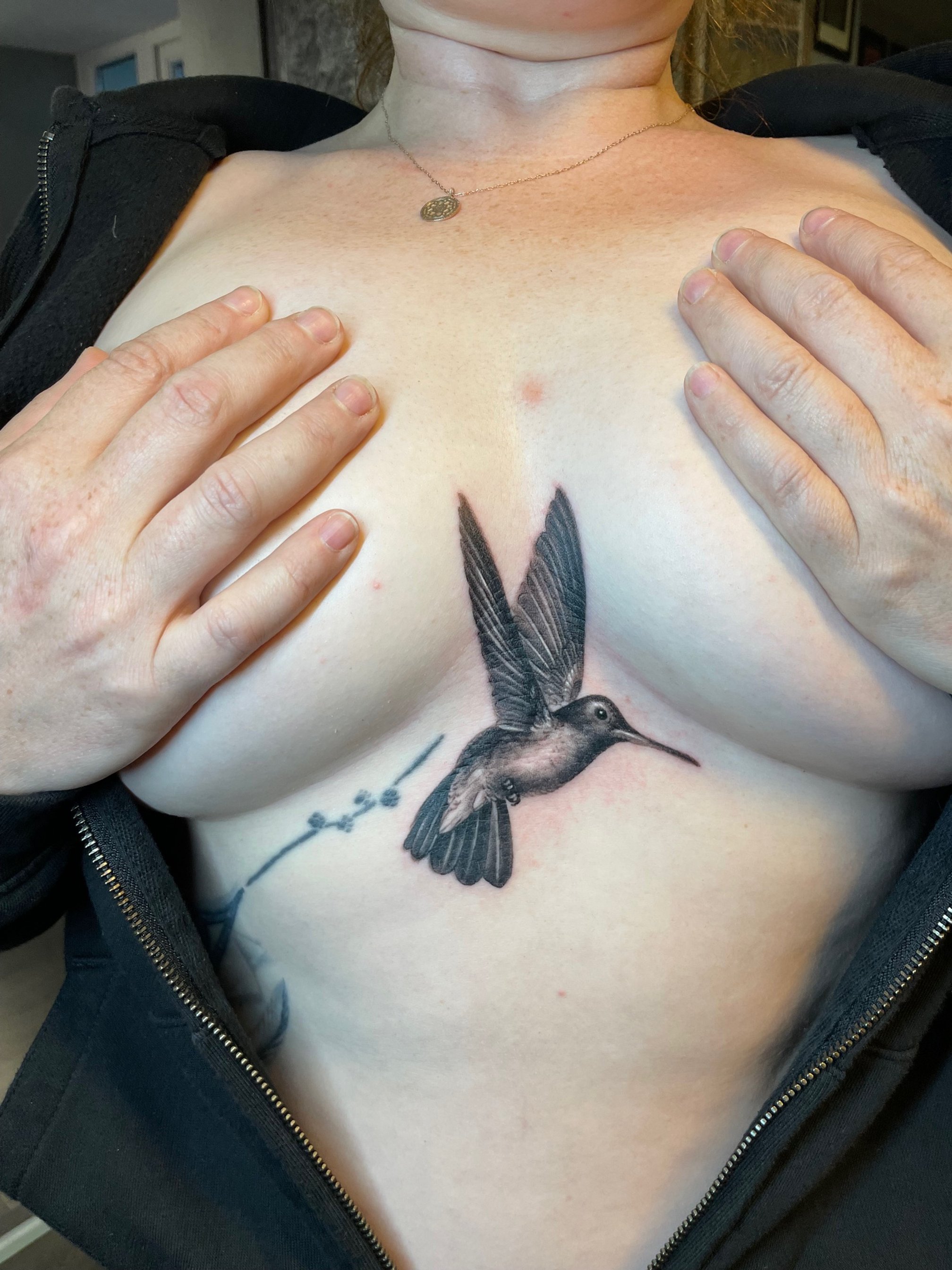hummingbird chest tattoo made at Door Number Four