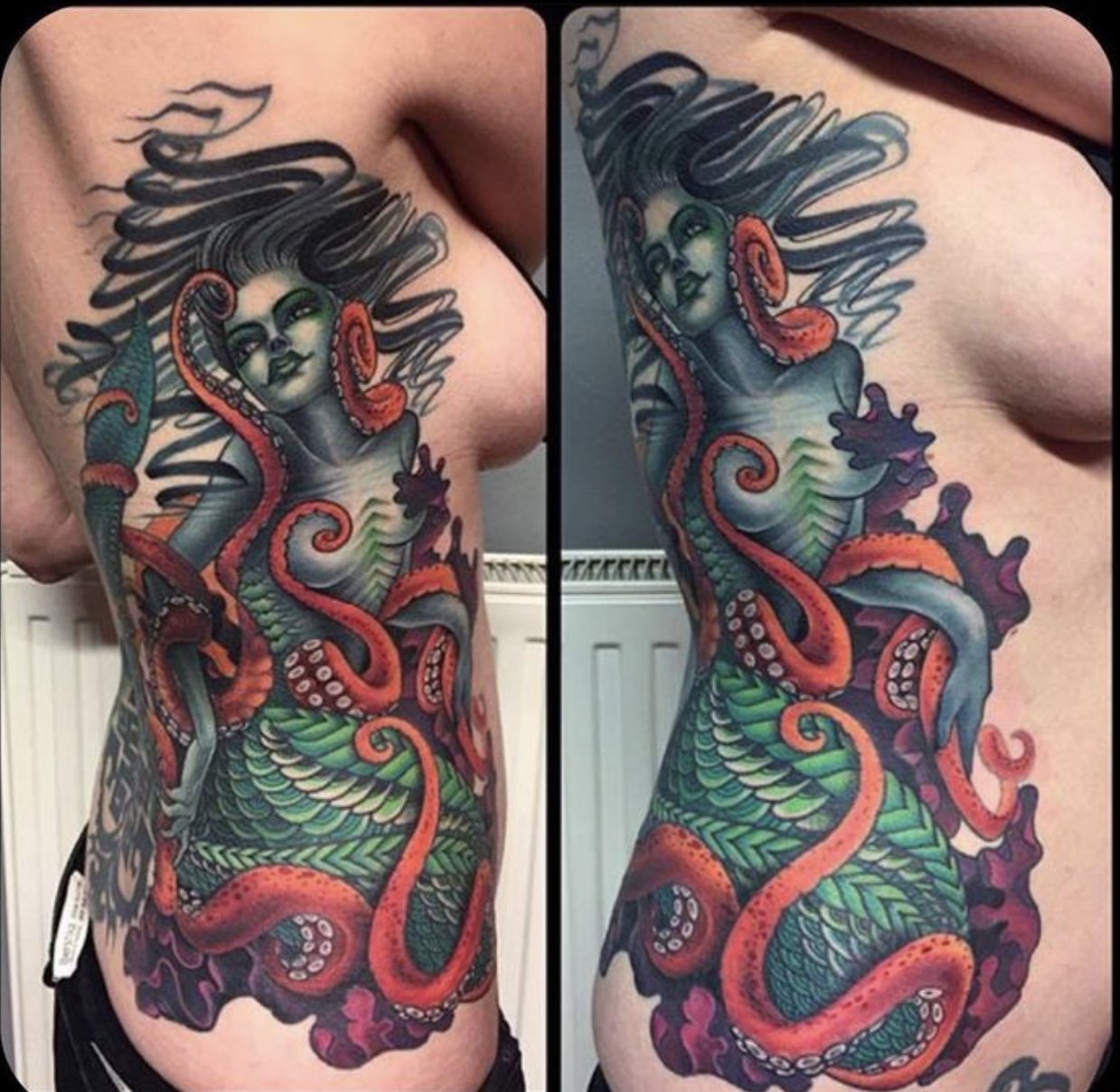 color mermaid tattoo rib piece custom work