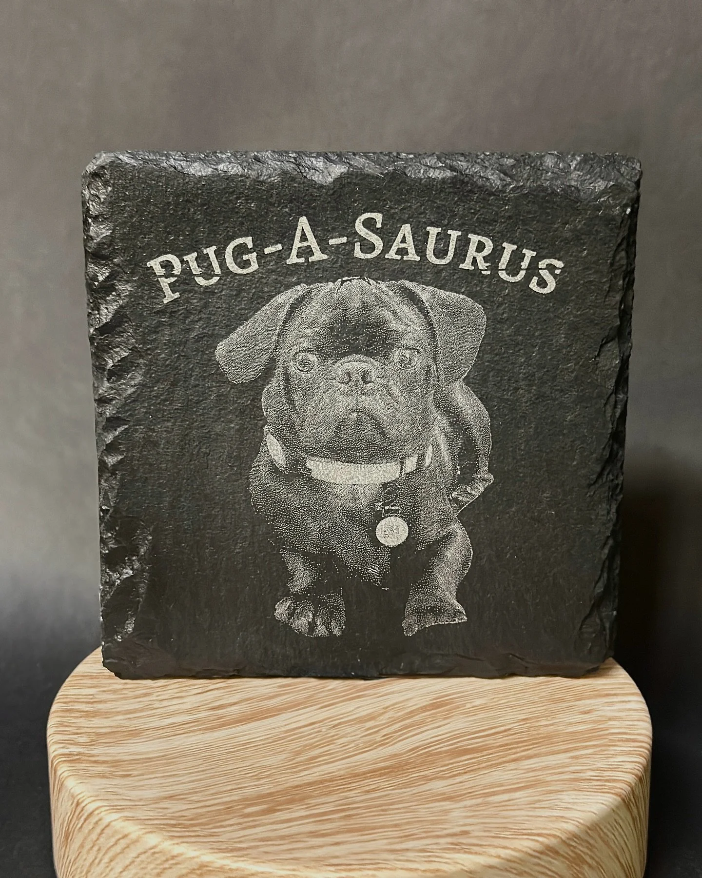 When our pug-a-saurus is so legendary, he gets his own coaster 🦖 

#shopdogwoodworx #customengravings #pug #engraving #personalizedgifts #puglove #coaster