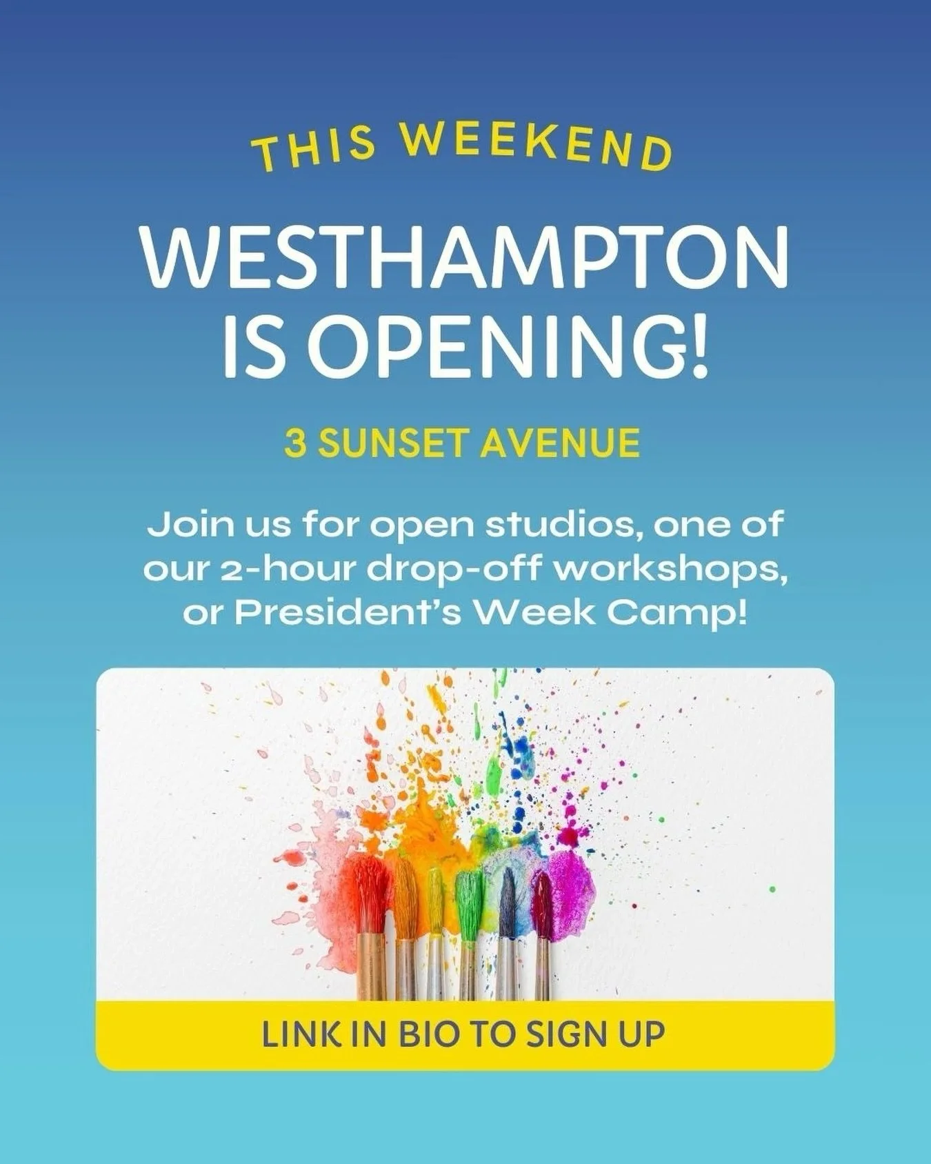BIG news, Westhampton 🎉🎨

ColorPop is popping up in your neighborhood and we officially open our Westhampton studio on February 14 💖 Just in time for the most colorful Valentine&rsquo;s Day ever!

Get ready for hands-on art projects, messy creativ