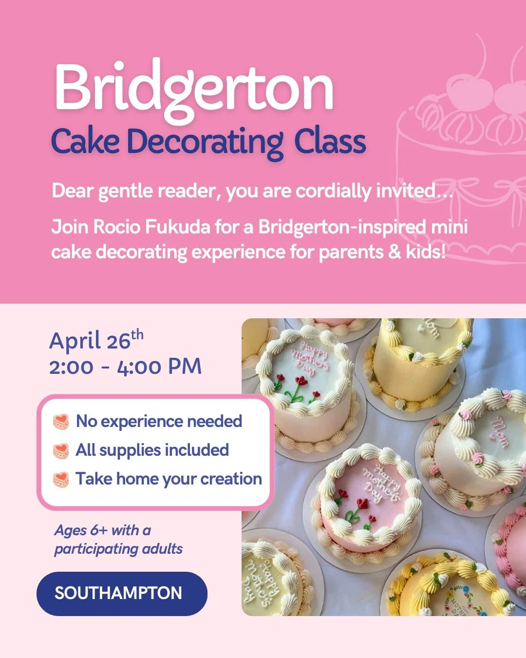 Hamptons parents, grab your kiddo and join us at ColorPop for a truly special workshop ✨

We&rsquo;re hosting a Bridgerton-inspired cake decorating experience with Rocio Fukuda. Think elegant details, pastel palettes, and seriously beautiful designs.