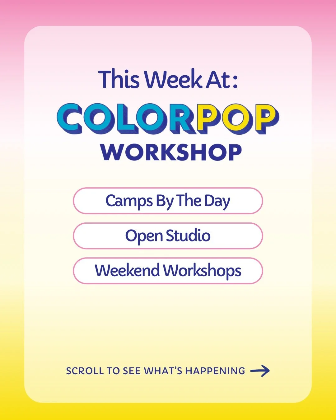 This week we&rsquo;re bringing the FUN ✨

Swipe through to see what&rsquo;s happening at your studio location! From Dreamy Spa Lab and Squishy Dumpling weekend workshops to Fake Cake Jewelry Box making and Summer Art Day Camps, every project is origi