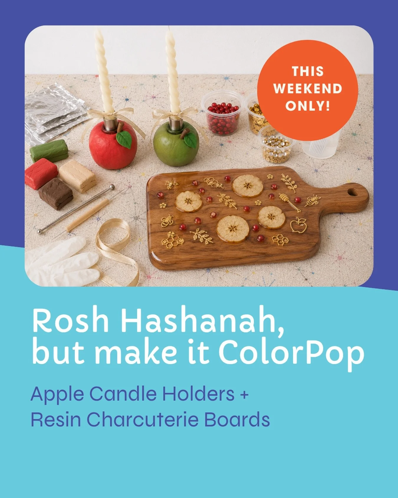 🍎✨ Rosh Hashanah, but make it ColorPop.

Apple-shaped candle holders + gorgeous resin charcuterie boards = the ultimate holiday table upgrade. 🍯🎨

The sweetest way to kick off the new year with a little creativity, color &amp; sparkle.

This weeke