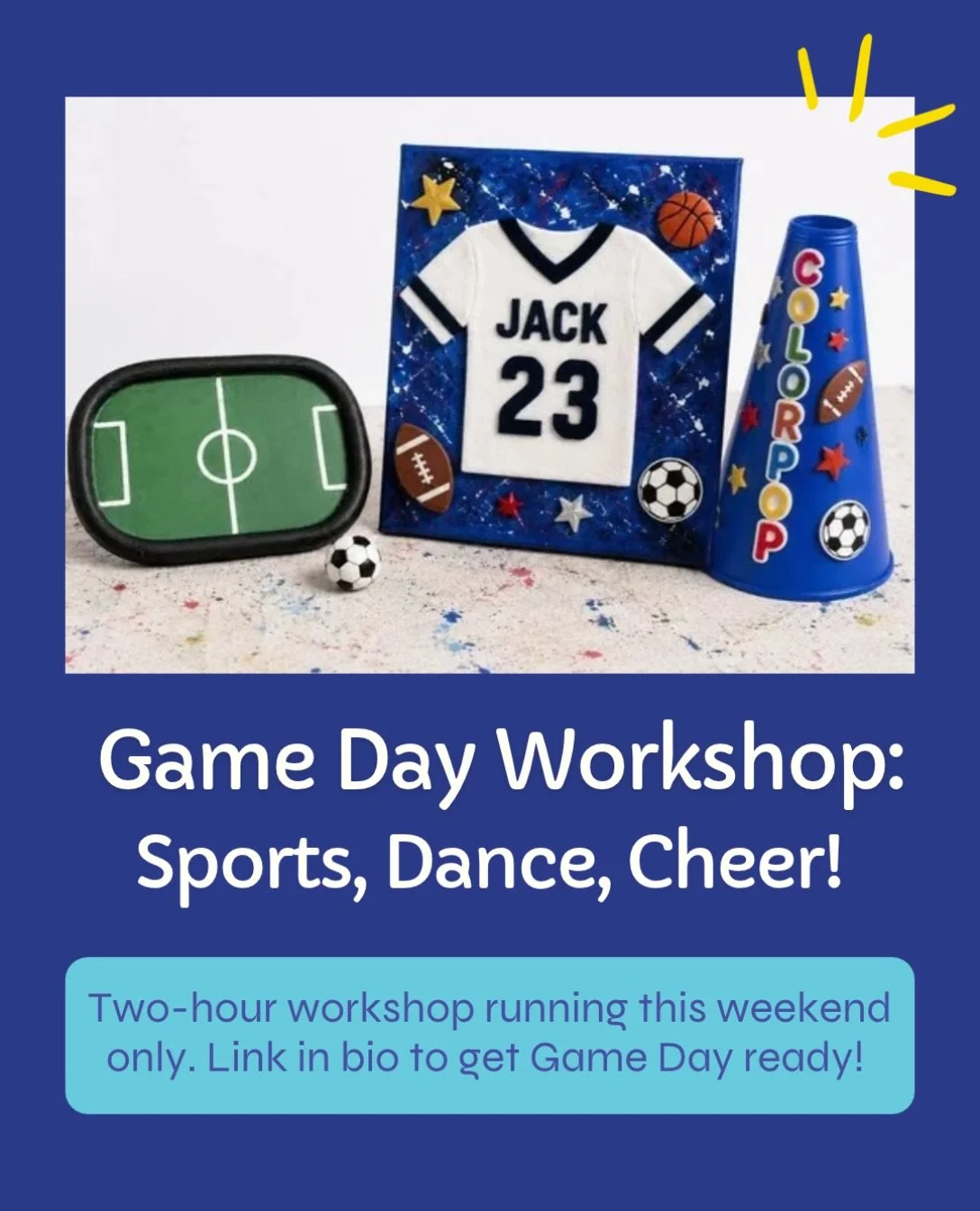 It&rsquo;s Game Day, MVPs! Kids are stepping up to the art table to rep their favorite team 🎨⚽🏈

First play: sculpting a custom clay frame shaped like their sport&rsquo;s home turf: soccer pitch, tennis court, golf course, you name it.&nbsp;

Secon