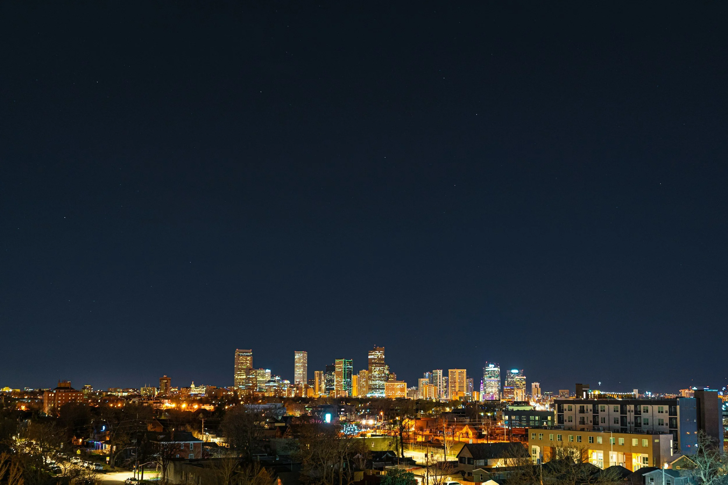 Denver cityscape at night