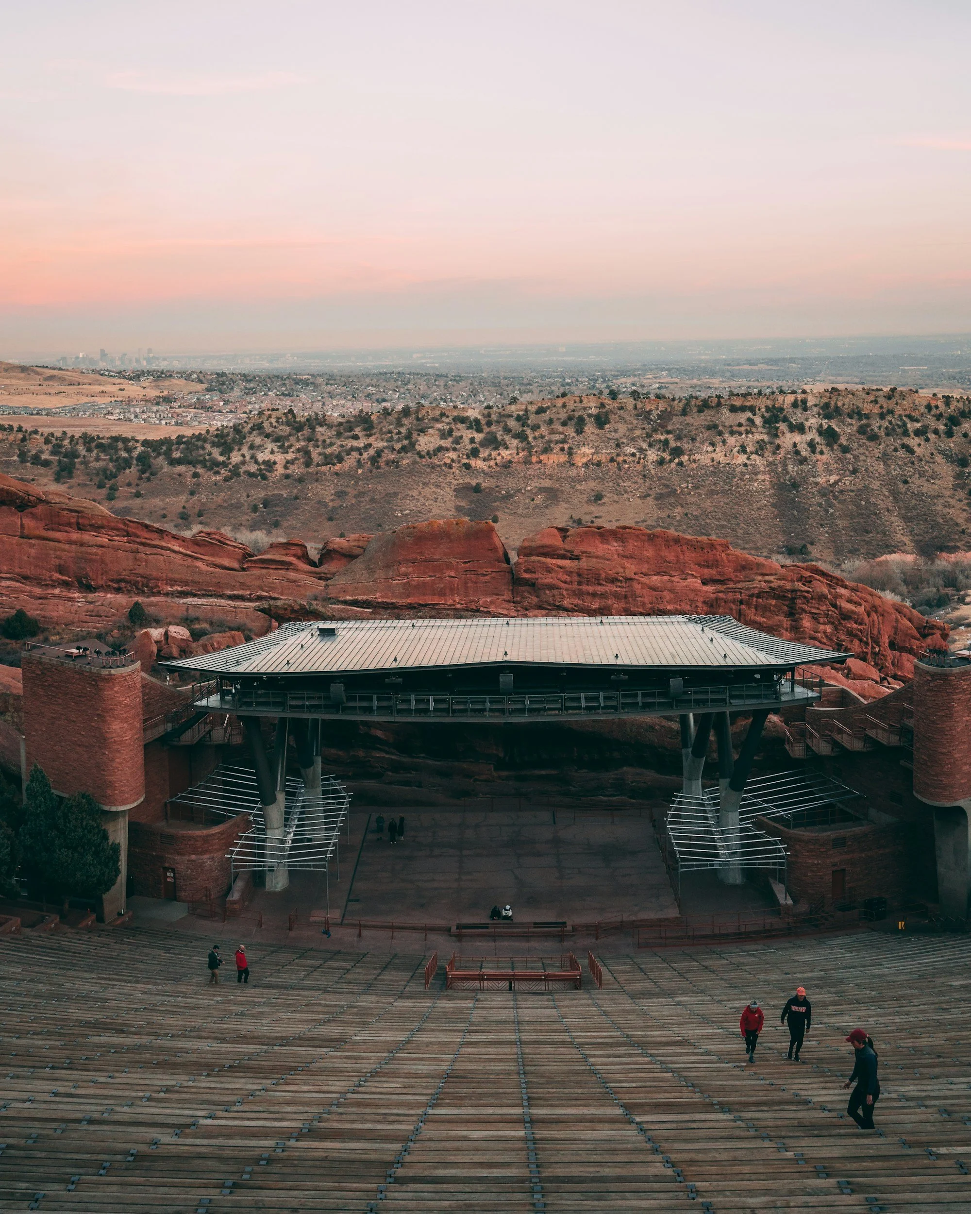 Red rocks concert venue with landscape view of surrounding red rocks