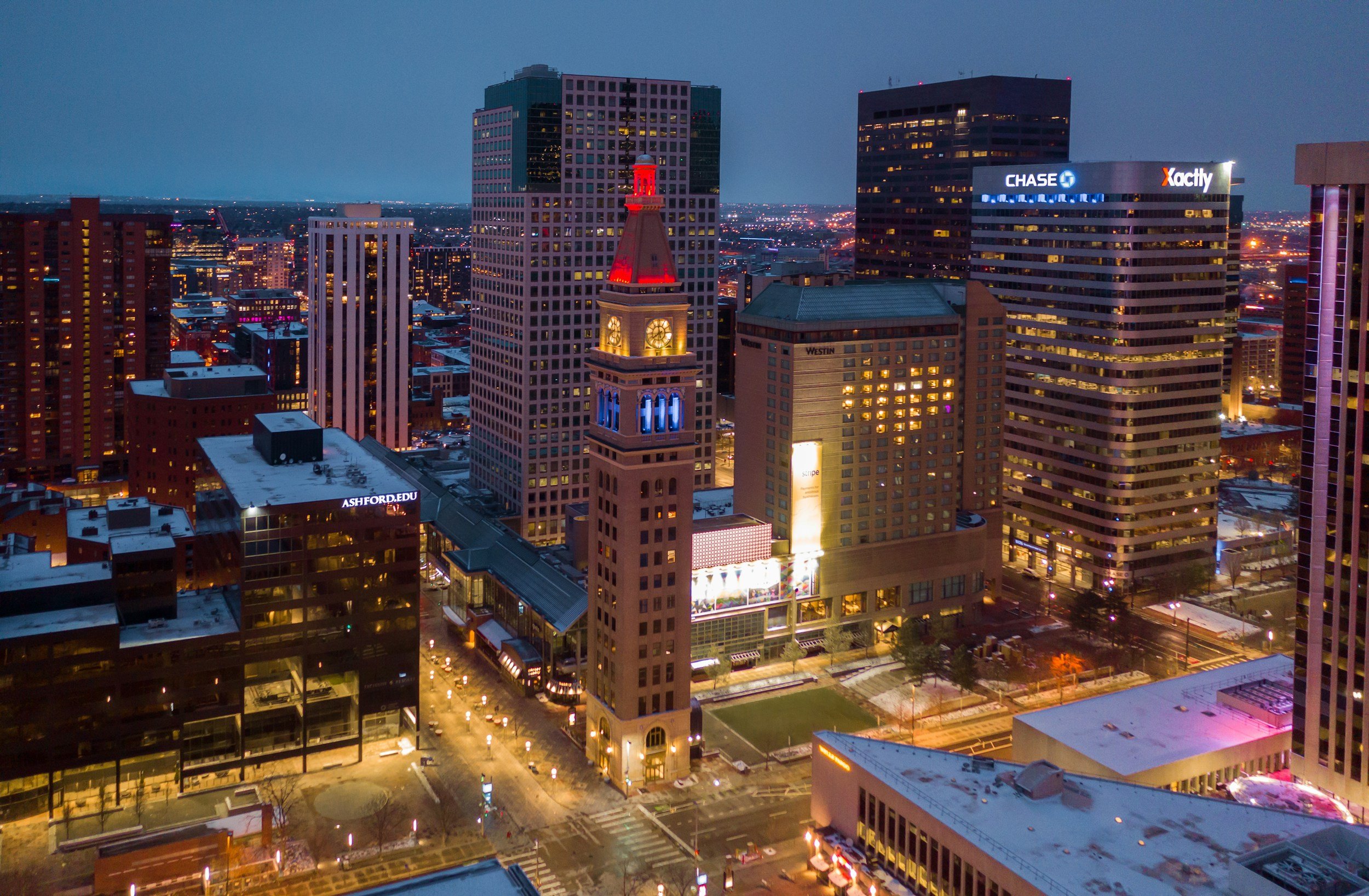 Nighttime image of Downtown Denver