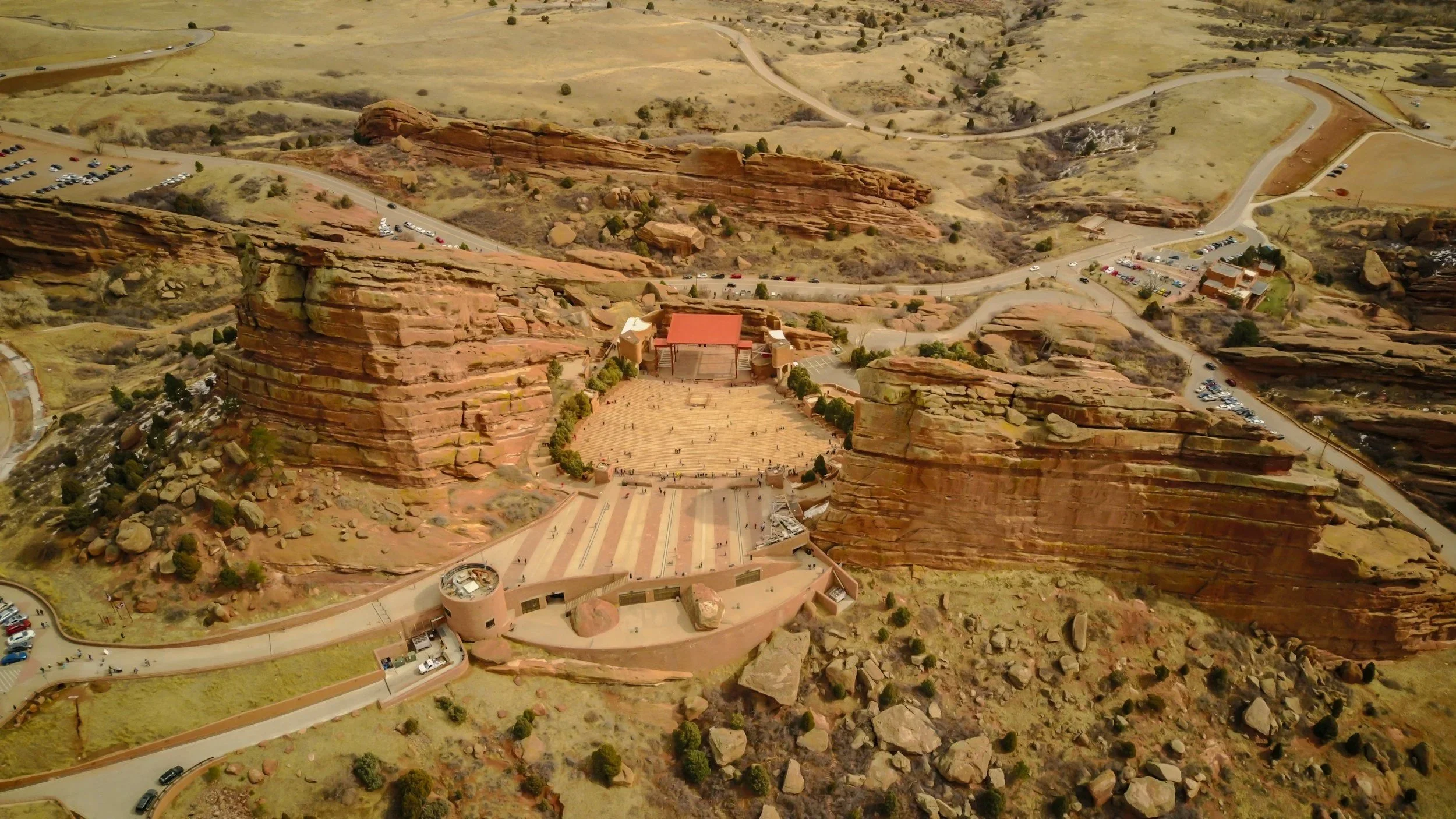 Aerial view of Red Rocks Amphitheatre