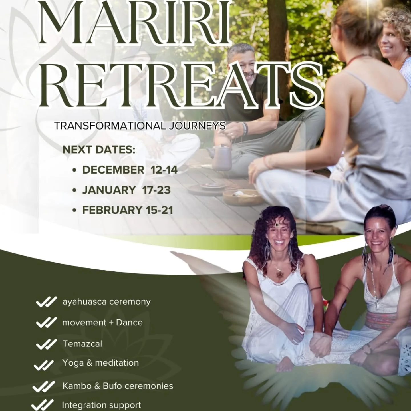 🌿✨ Mariri Tulum Retreat Announcement ✨🌿

The jungle calls again 🌴
A sacred space to reconnect, release, and remember who you truly are.

Join us at Mariri Tulum for our next immersive retreats  where ceremony, nature, and community weave together 