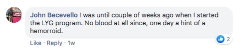 Facebook comment discussing a health program and mentioning hemorrhoids.