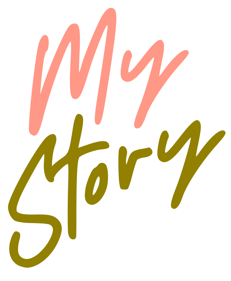 "My Story" text in stylized font, pink and green colors