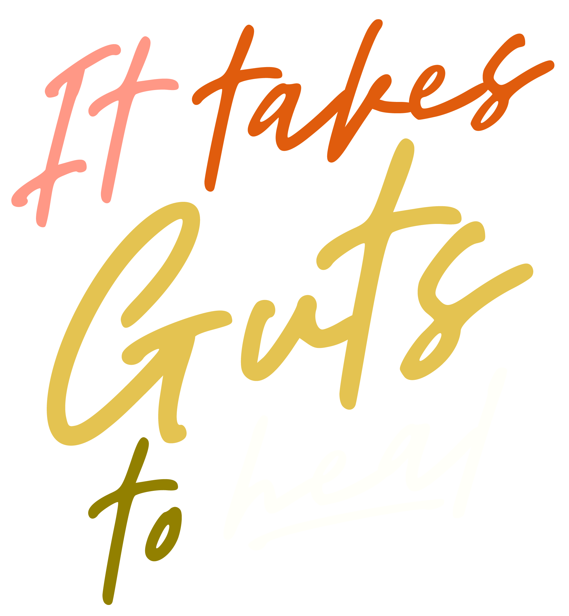 Handwritten inspirational quote saying "It takes guts to heal" on a black background with vibrant colors.