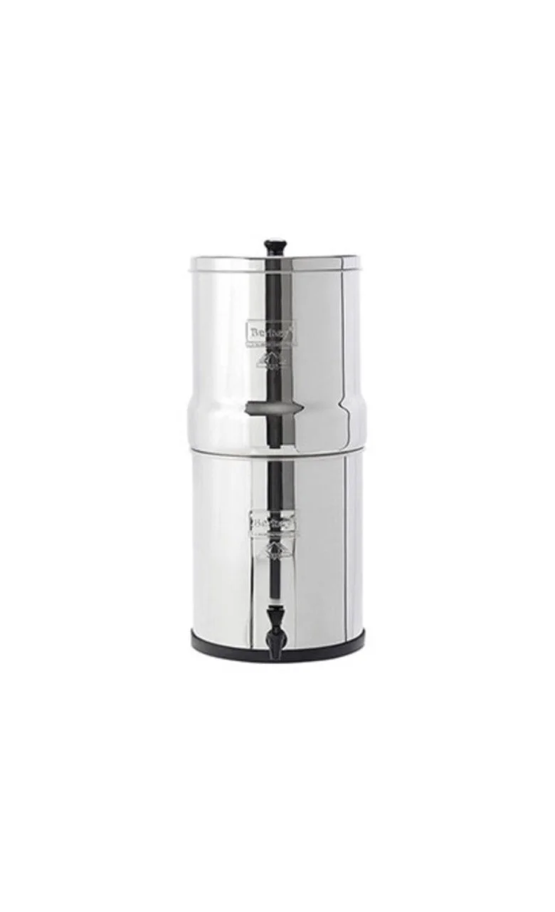 Stainless steel water filter with black spigot