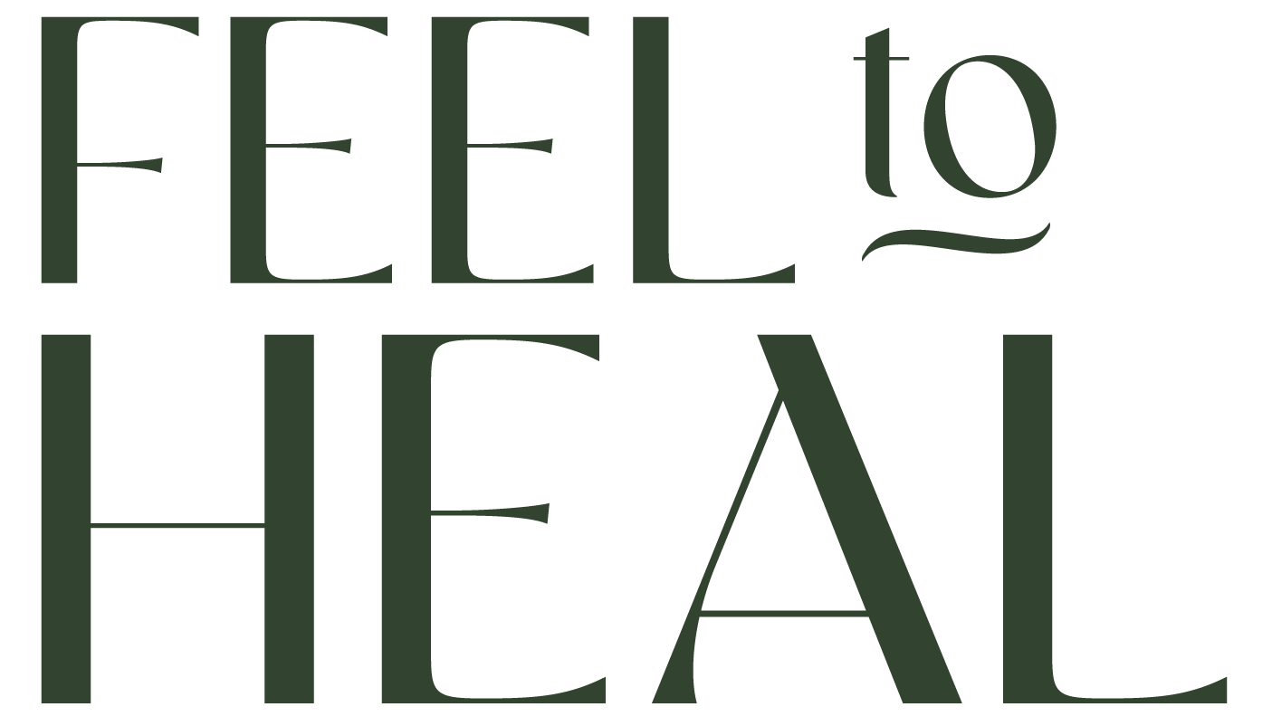 "FEEL to HEAL" text in serif font.