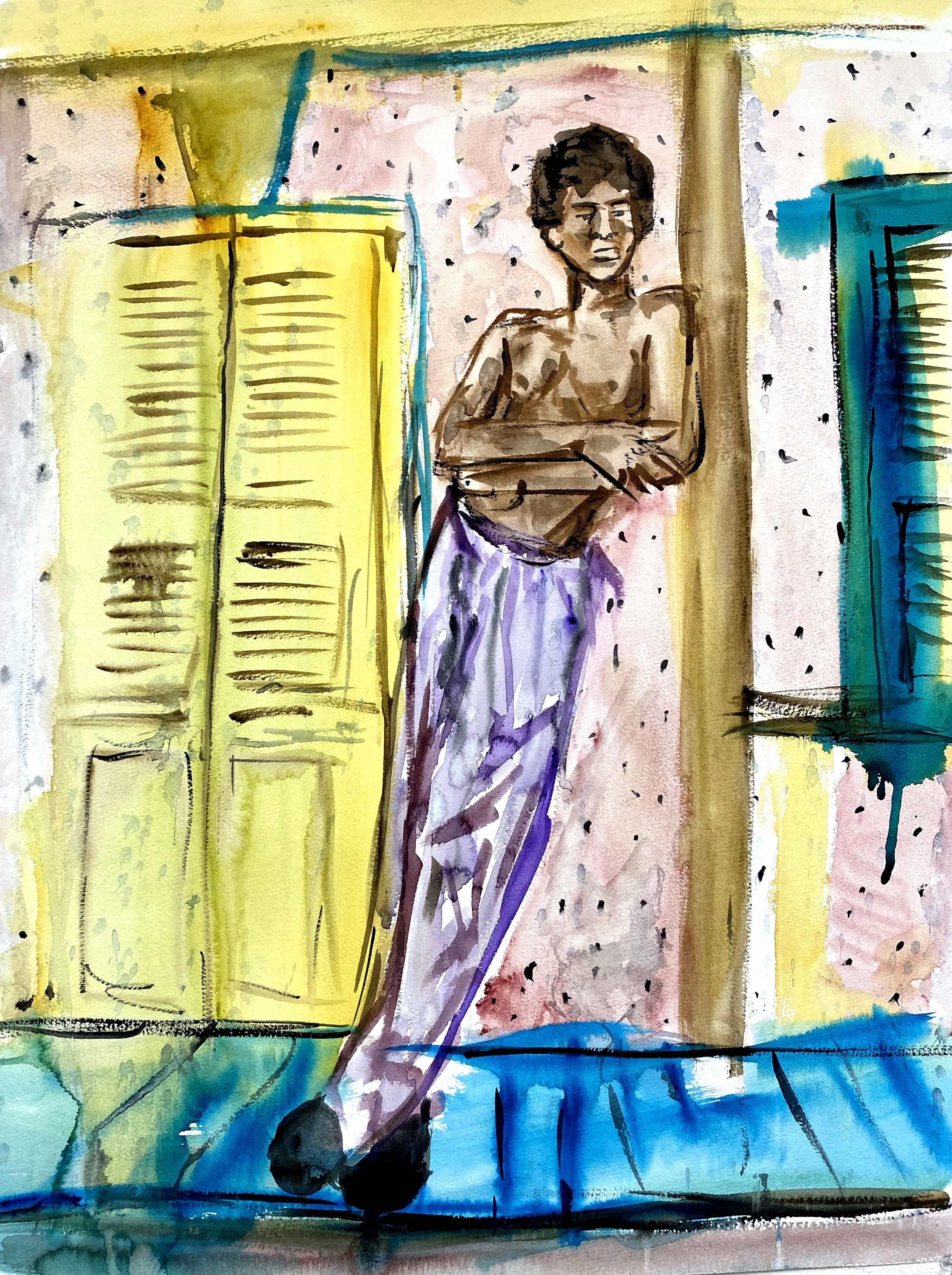 Man at Leisure, Watercolor on watercolor paper, 30 x 22 in, 2025