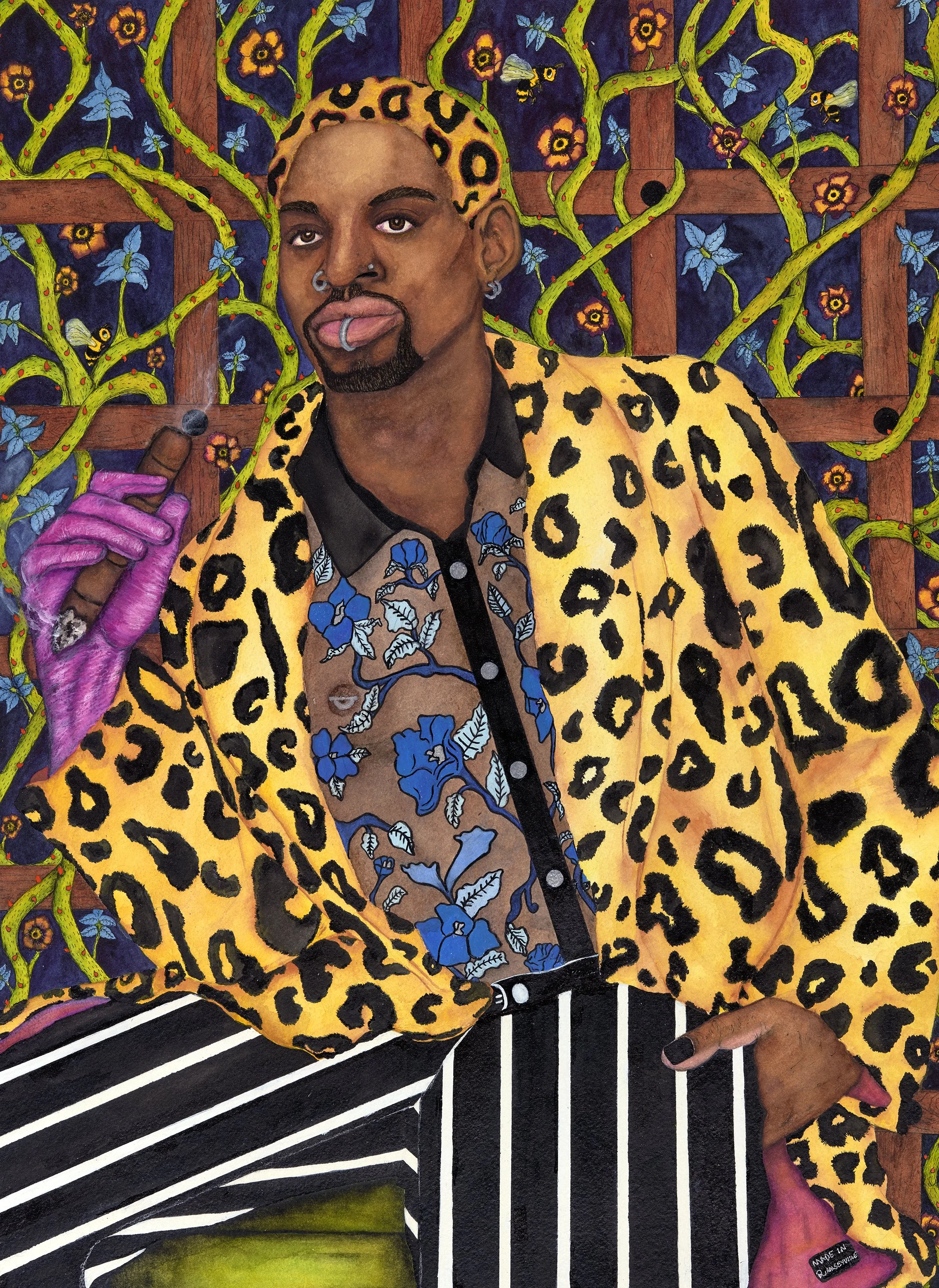 Sir Rodman, Watercolor and ink on watercolor paper, 30 x 22 in, 2023