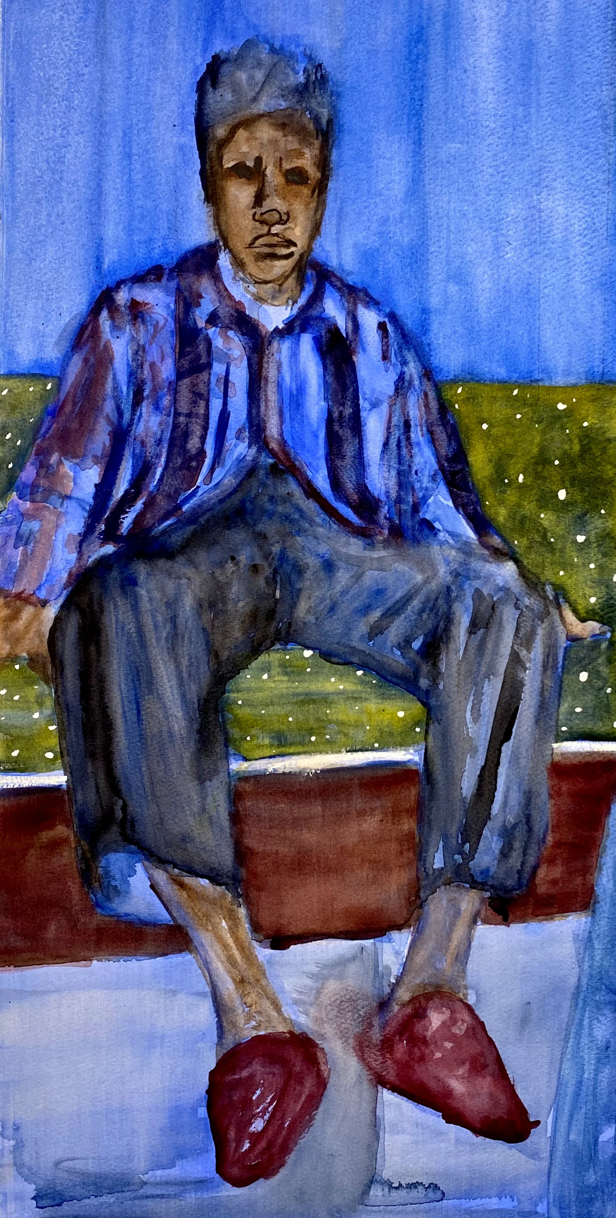 Couch Sitting, Watercolor on watercolor paper, 30 x 15 in, 2025