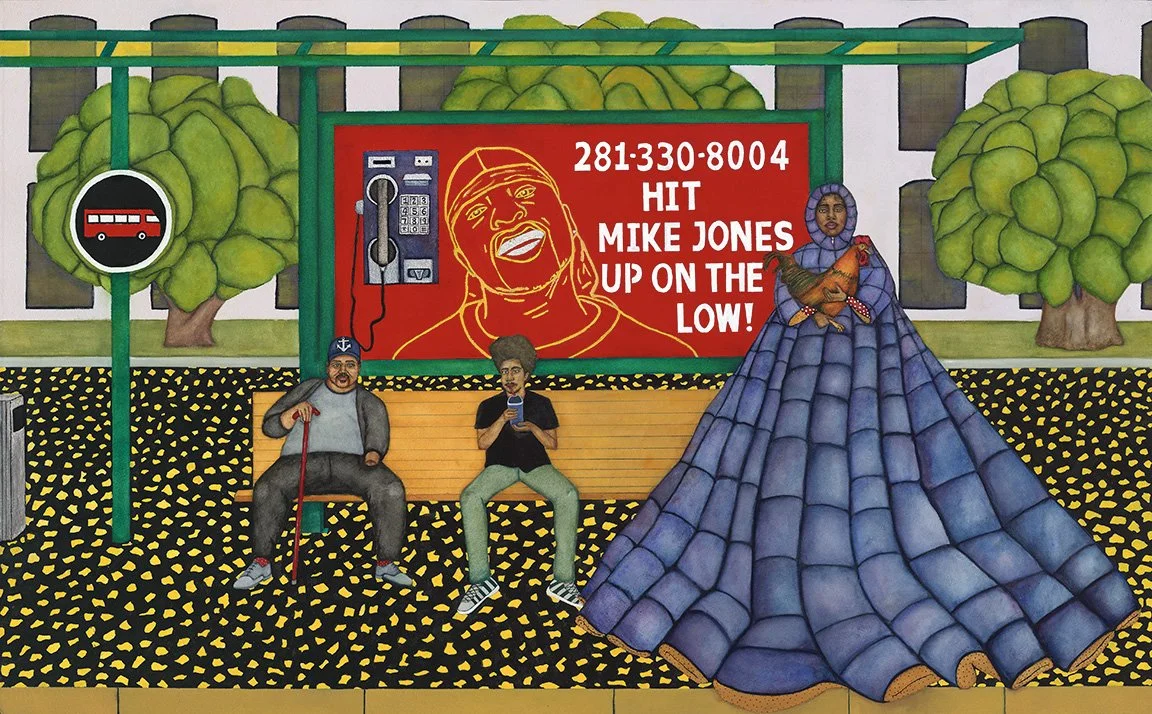 Corner of Post Oak and Richmond, Watercolor, ink, and acrylic on watercolor paper, 25 x 39 in, 2023