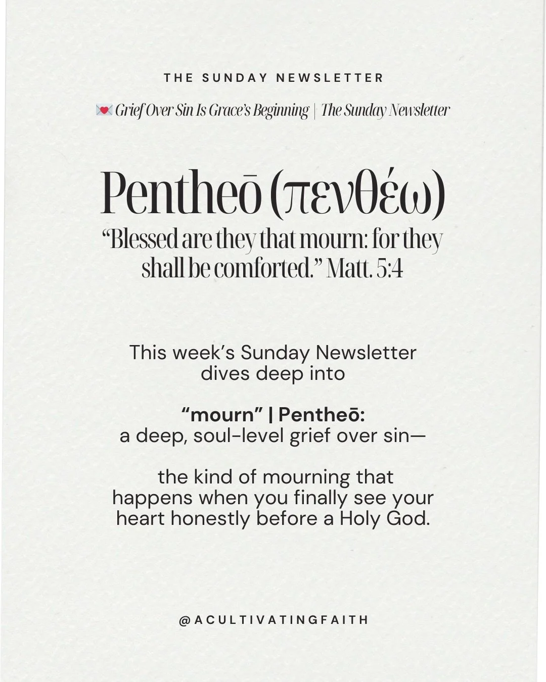💌This week&rsquo;s Sunday Newsletter walked through why Jesus calls this mourning blessed&hellip; and why the comfort He promises is only found on the other side of honest repentance and grace.

If you missed it, you don&rsquo;t want to miss the nex