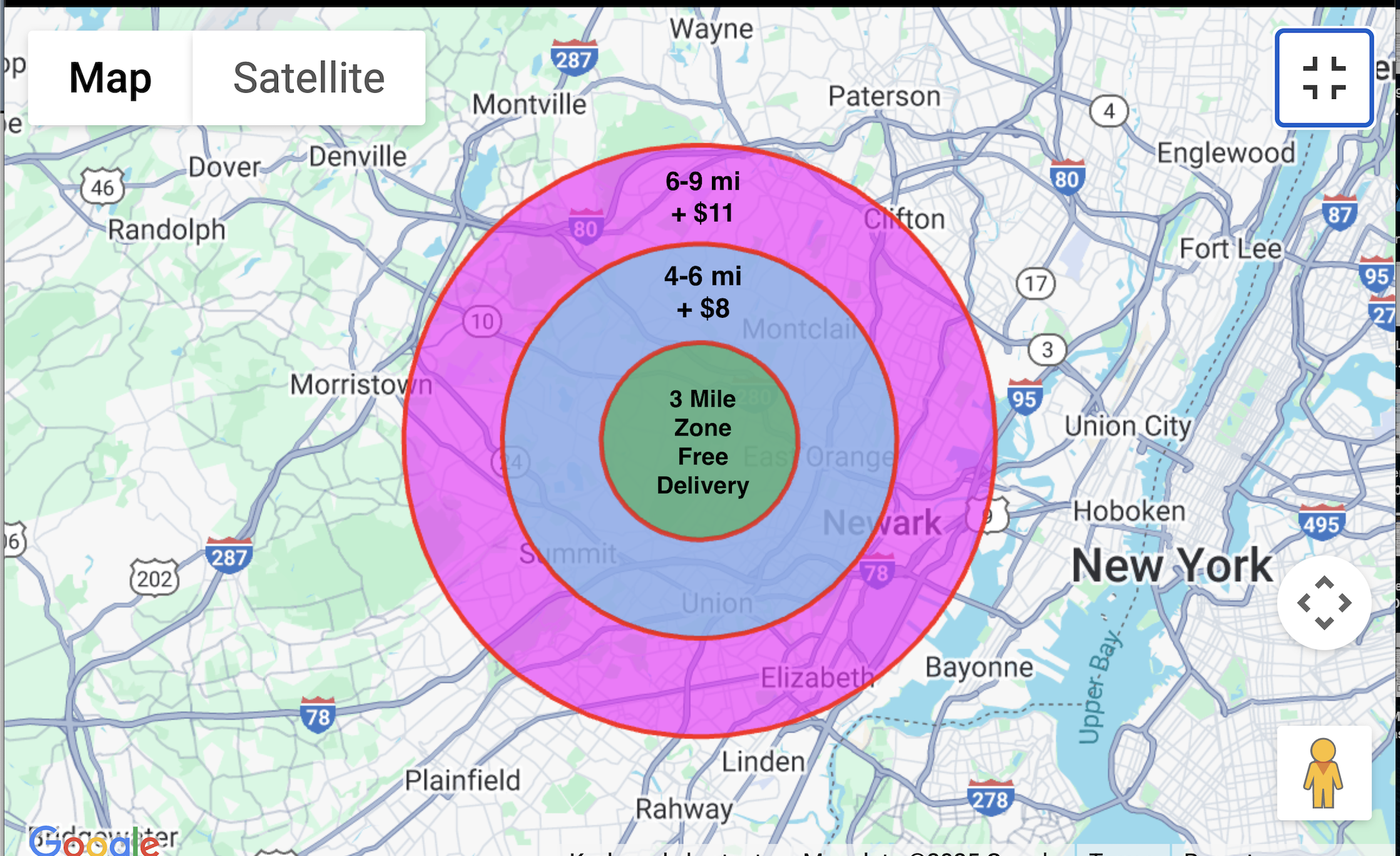Coluna Delivery Zones and Fees