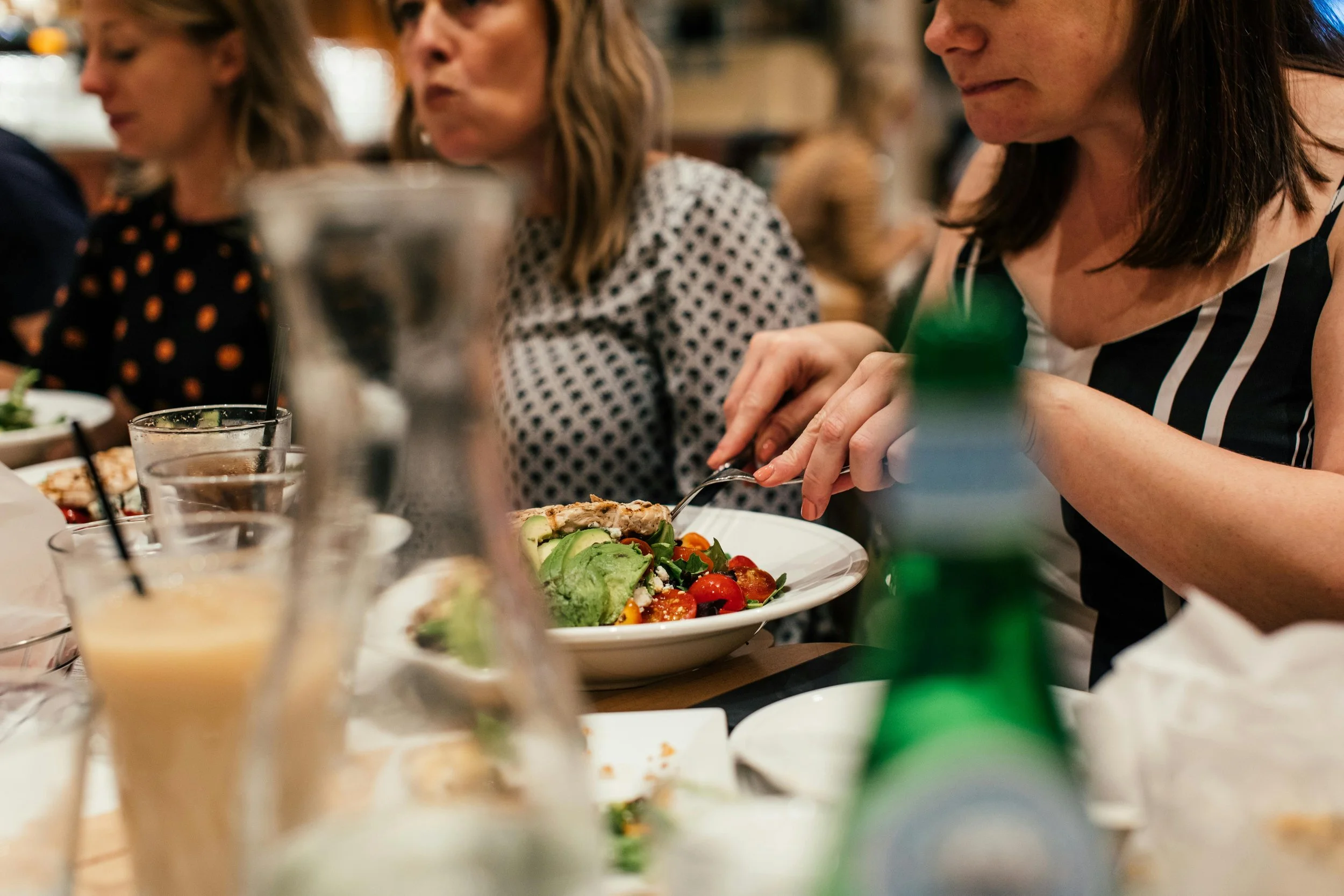 Group of woman thinking about food and hunger