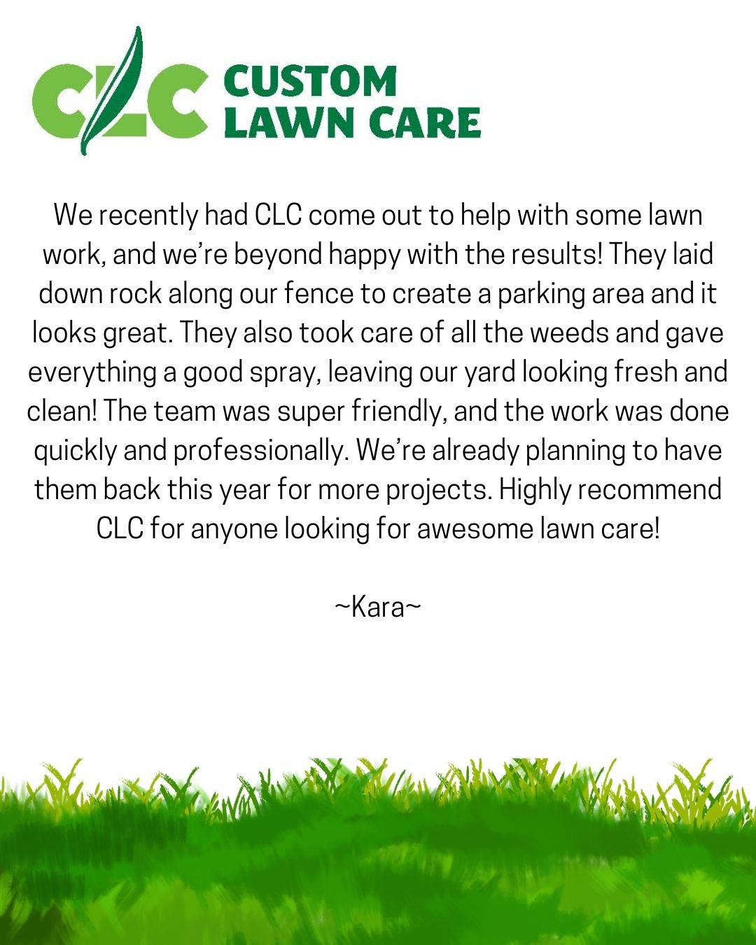 😊 Happy customers make our day!
We loved helping Kara transform her yard last summer&mdash;and we&rsquo;re ready to do the same for you!

🌿 Whether it&rsquo;s a fresh start or seasonal upkeep, Custom Lawn Care has you covered.

#ClientLove #CustomL