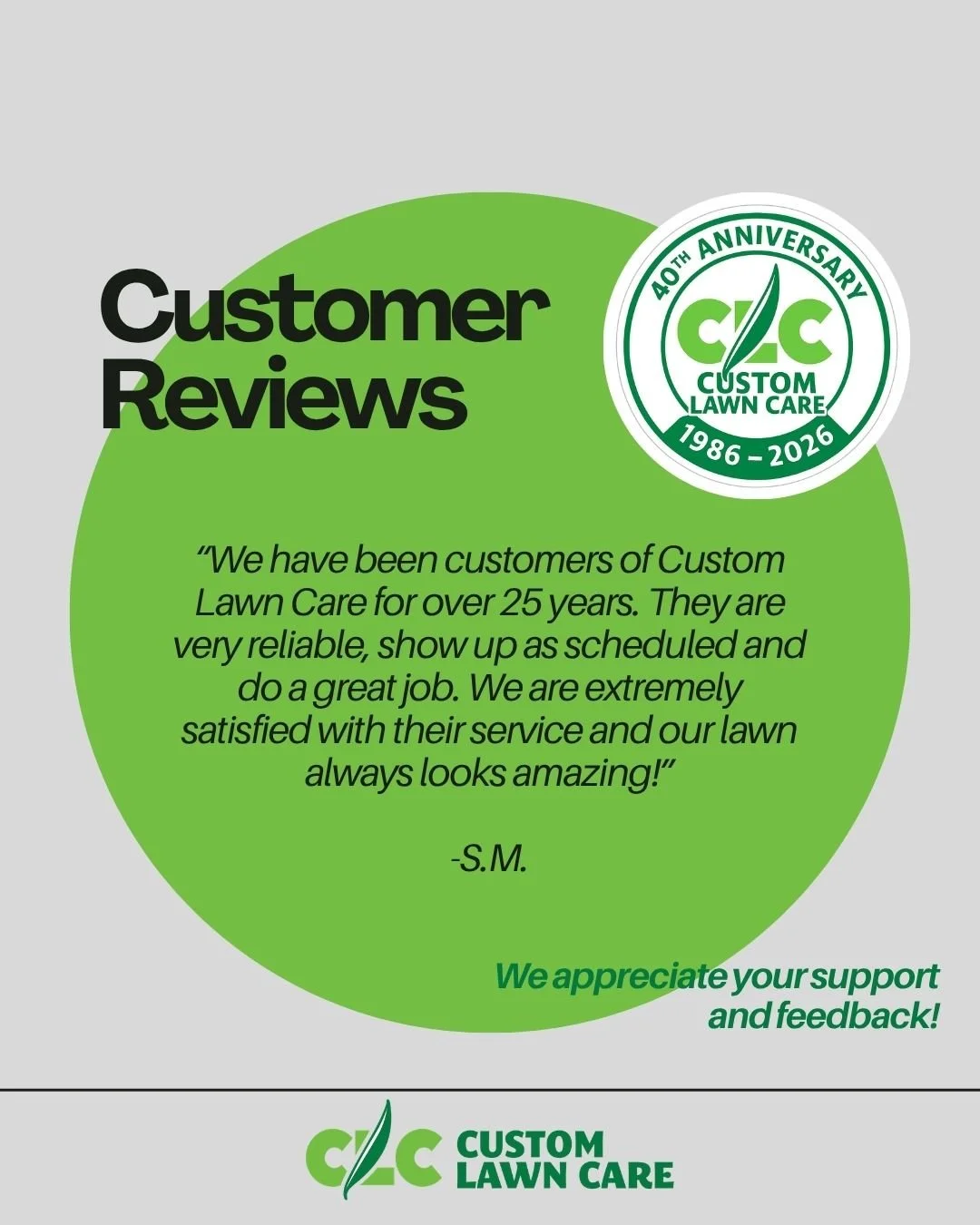 Nothing speaks louder than happy customers 🙌

We&rsquo;re proud to deliver results that make a real difference 🌿

#CustomerLove #Testimonial #HappyClients #LawnCare #localyxe #customlawncare