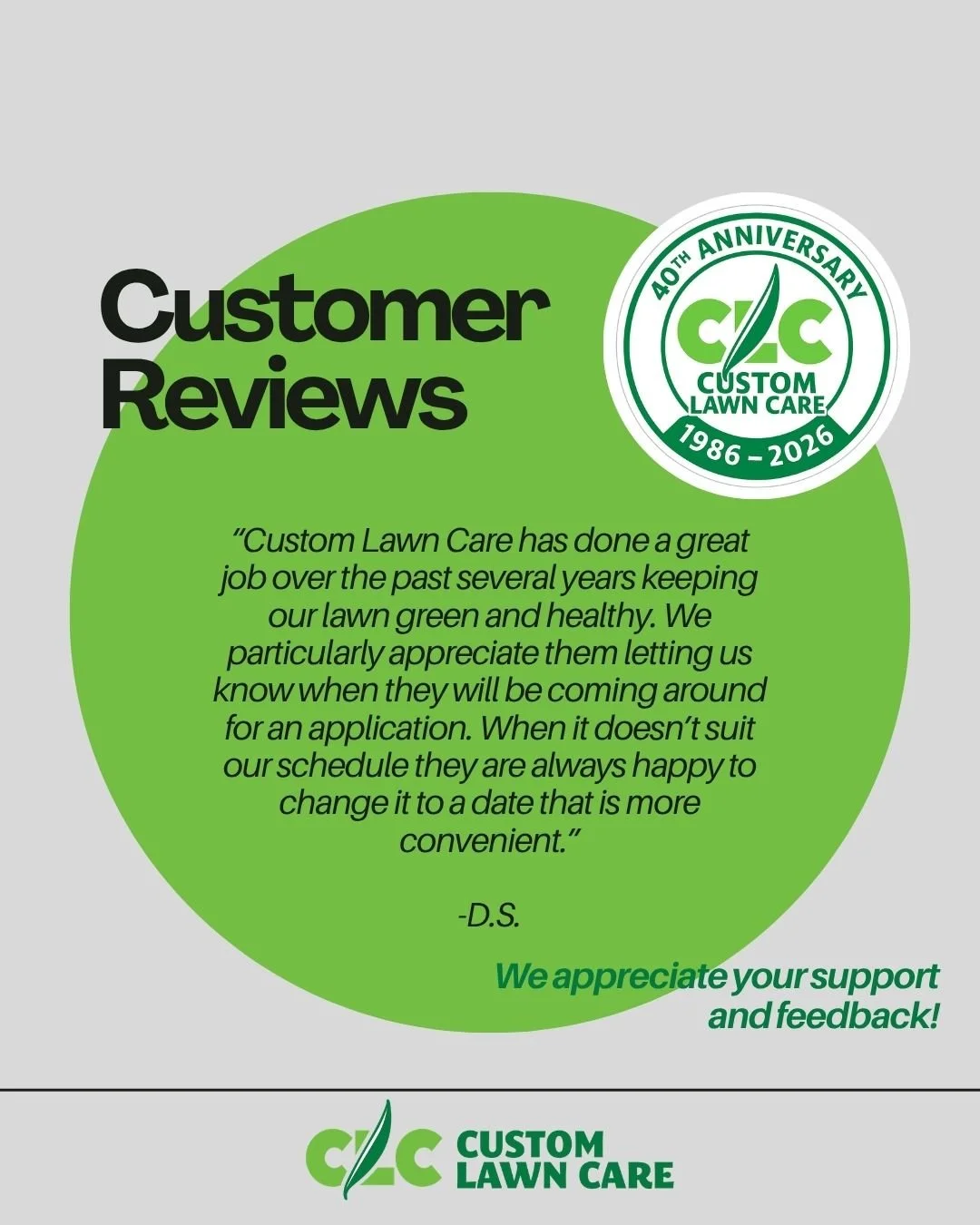 We love hearing from you! 💚

Thank you for letting us be part of your outdoor space 🌿

#CustomerReview #LawnGoals #ServiceYouCanTrust #OutdoorLiving #localyxe #customlawncare