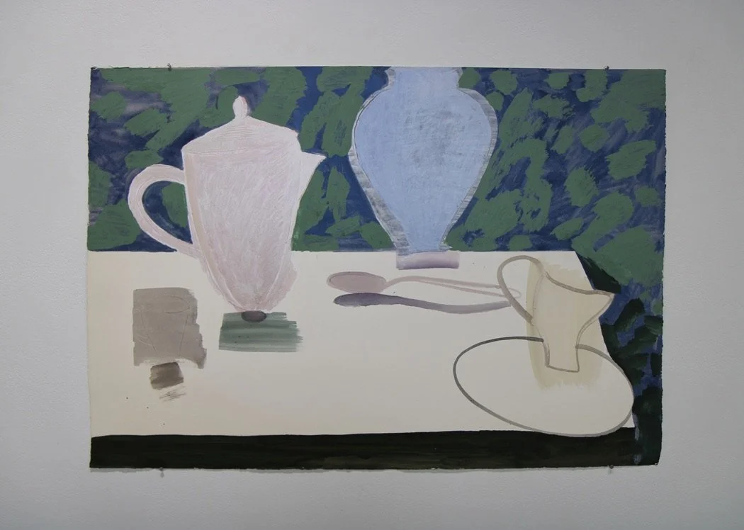 George Glenn, "Still Life with Andree's Coffee Pot," 1993, acrylic on paper, 21 x 30"