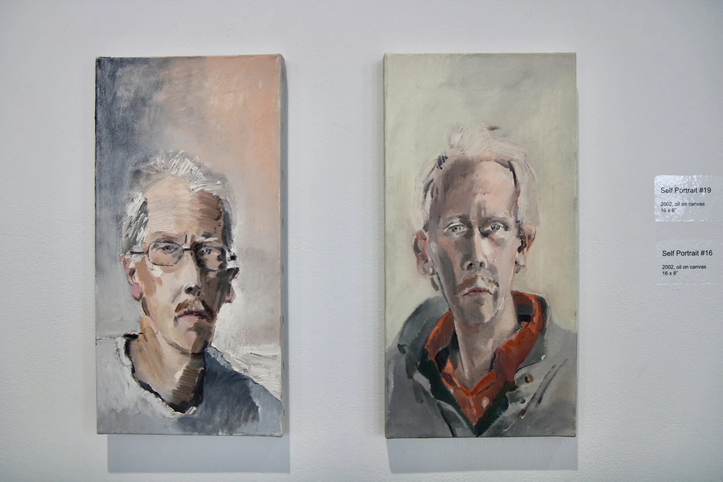 George Glenn, "Self Portrait #19," "Self Portrait #16," 2002, oil on canvas, 16 x 8”
