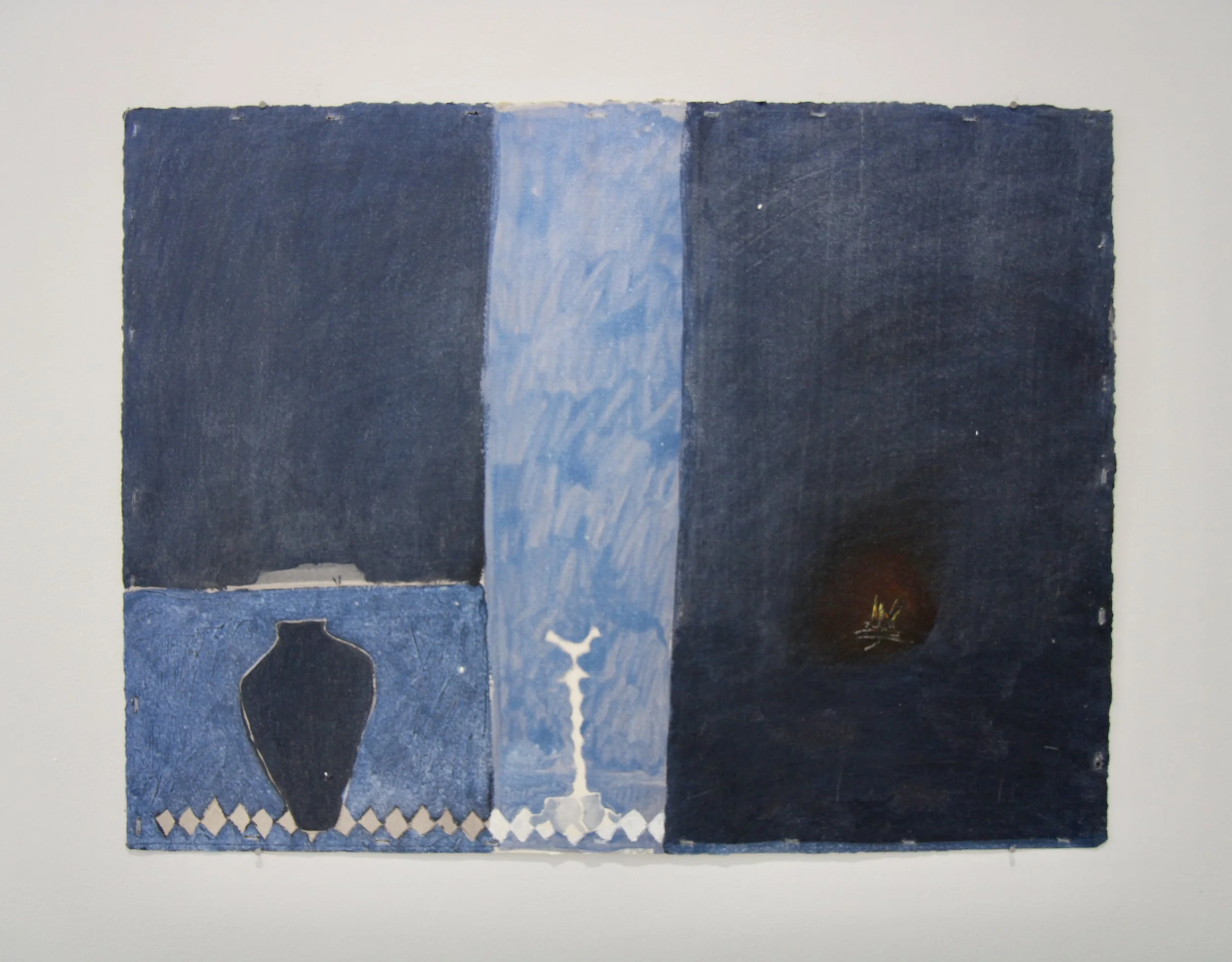 George Glenn, “Vase, Bird, and Fire,” 1989, acrylic on paper, 22 x 29.5"