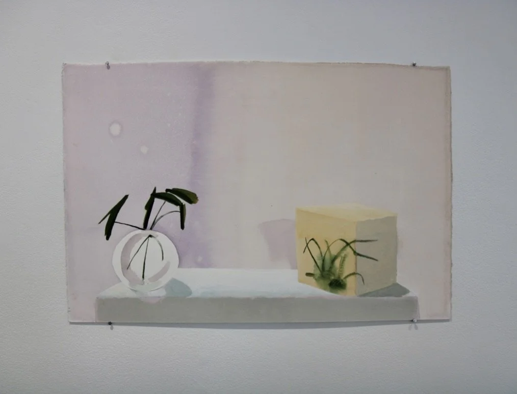 George Glenn, "Still Life with Round Bowl and Chinese Box," 1993, acrylic on paper, 15 x 22.5"