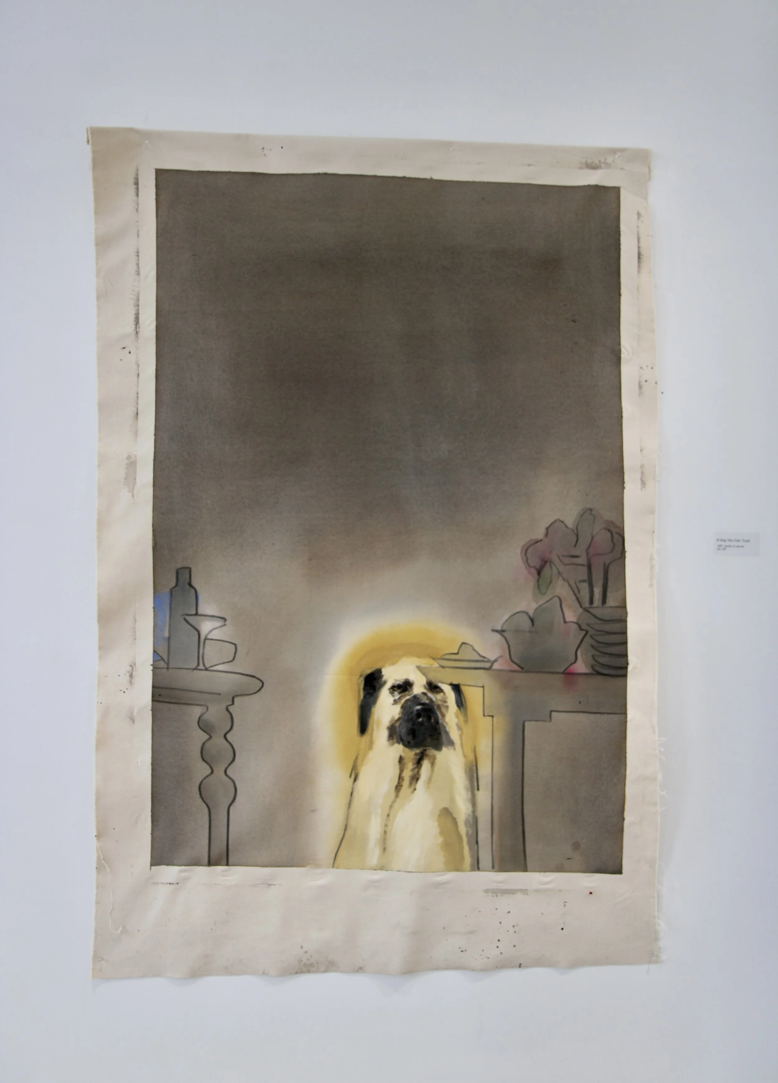 George Glenn, "A Dog You Can Trust," 1987, acrylic on unstretched canvas, 58 x 29"