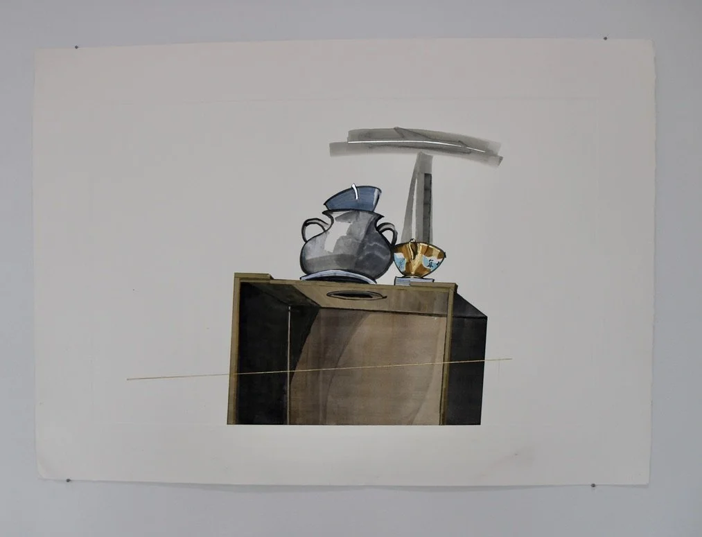 George Glenn, "Triangle Series: 9/11," 2003, watercolour, gold leaf, and silver leaf on paper, 30 x 40"