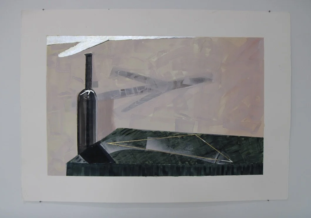 George Glenn, "Triangle Series: 9/11," 2003, watercolour, gold leaf, and silver leaf on paper, 30 x 40"
