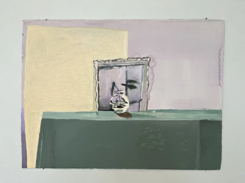 George Glenn, "Glass, Vase, and Picture Frame," 1993, acrylic on paper, 30 x 32.5"