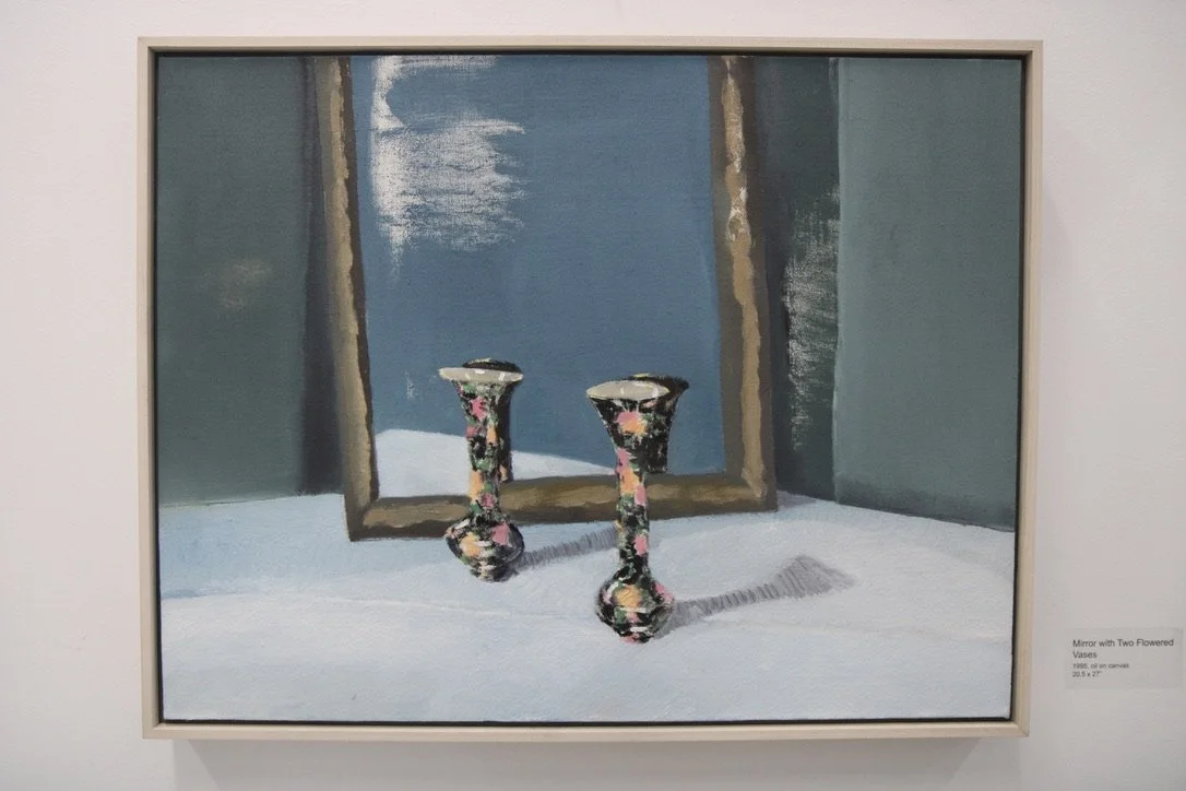 George Glenn, "Mirror with Two Flowered Vases," 1995, oil on canvas, 20.5 x 27"