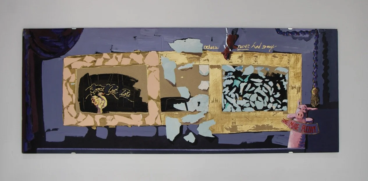 George Glenn, "Some Made Plenty," 2009, acrylic and mixed media on MDF, 21 x 51"