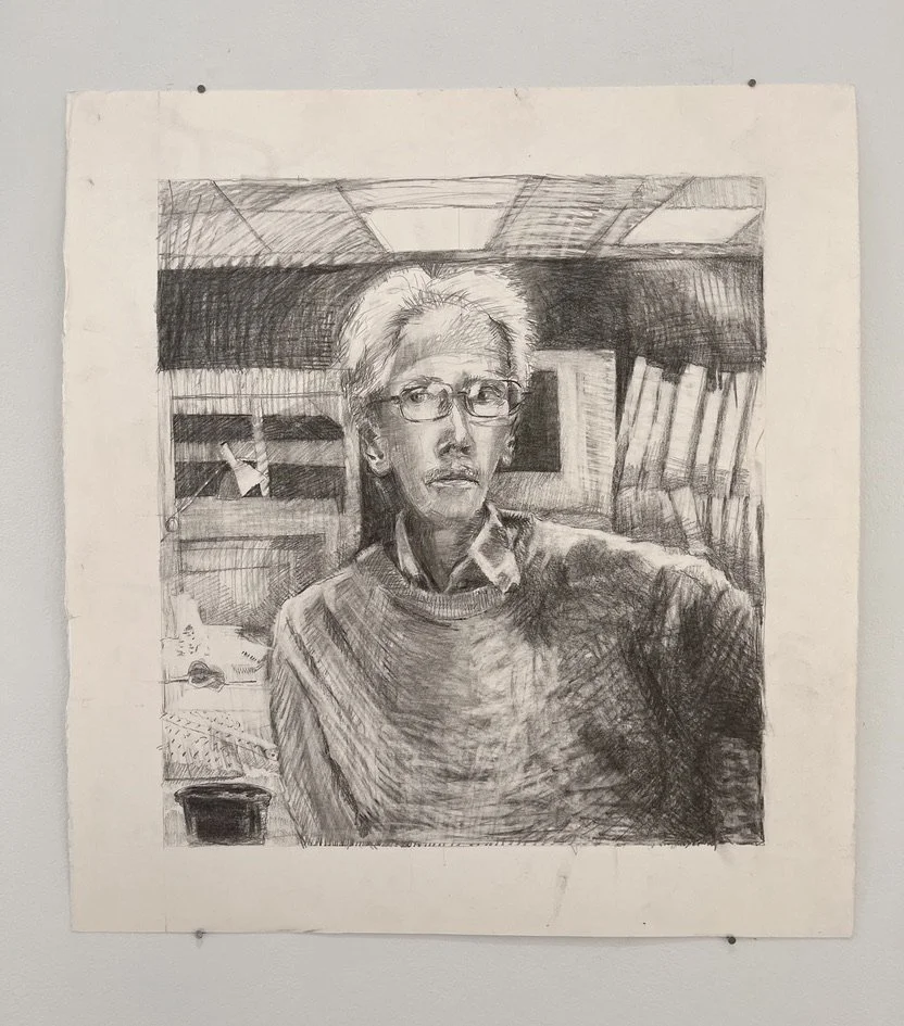 George Glenn, "Self Portrait: 11th Street Studio," 2003, graphite on paper, 18.5 x 16"