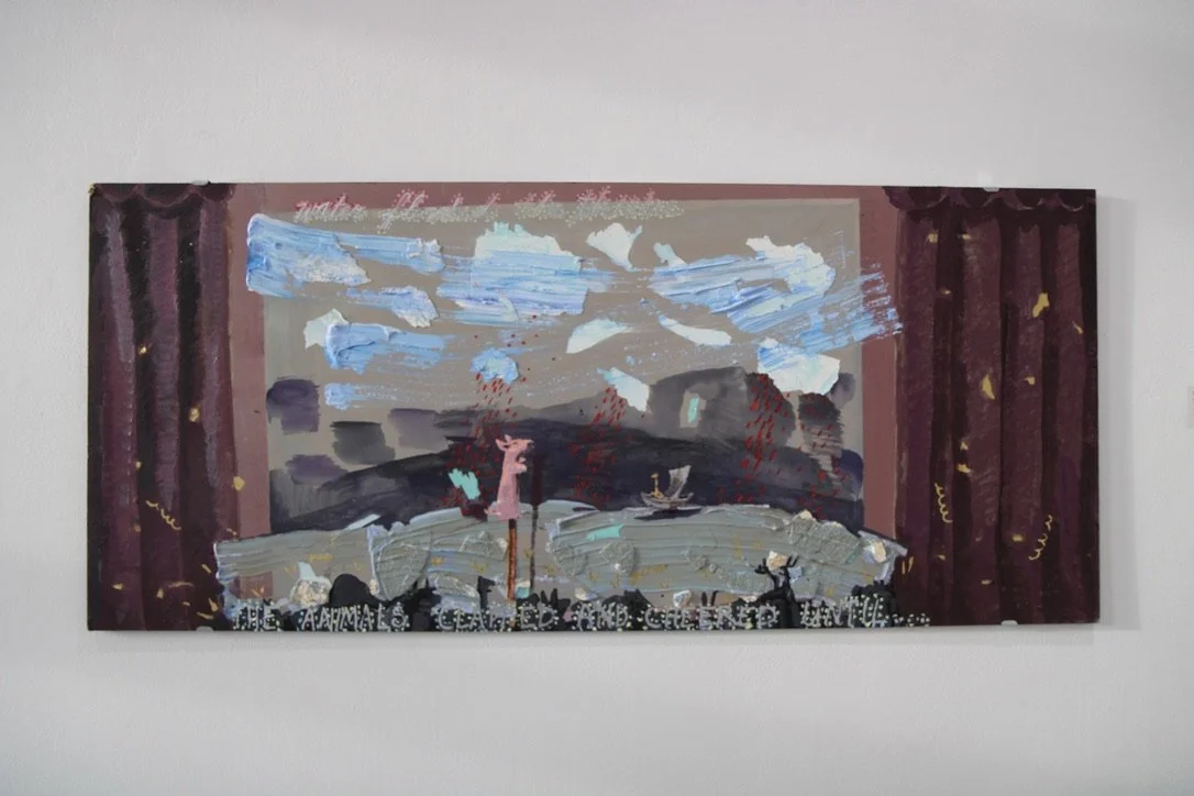 George Glenn, "Water Flooded the Theatre," 2009, acrylic and mixed media on MDF, 22 x 46"
