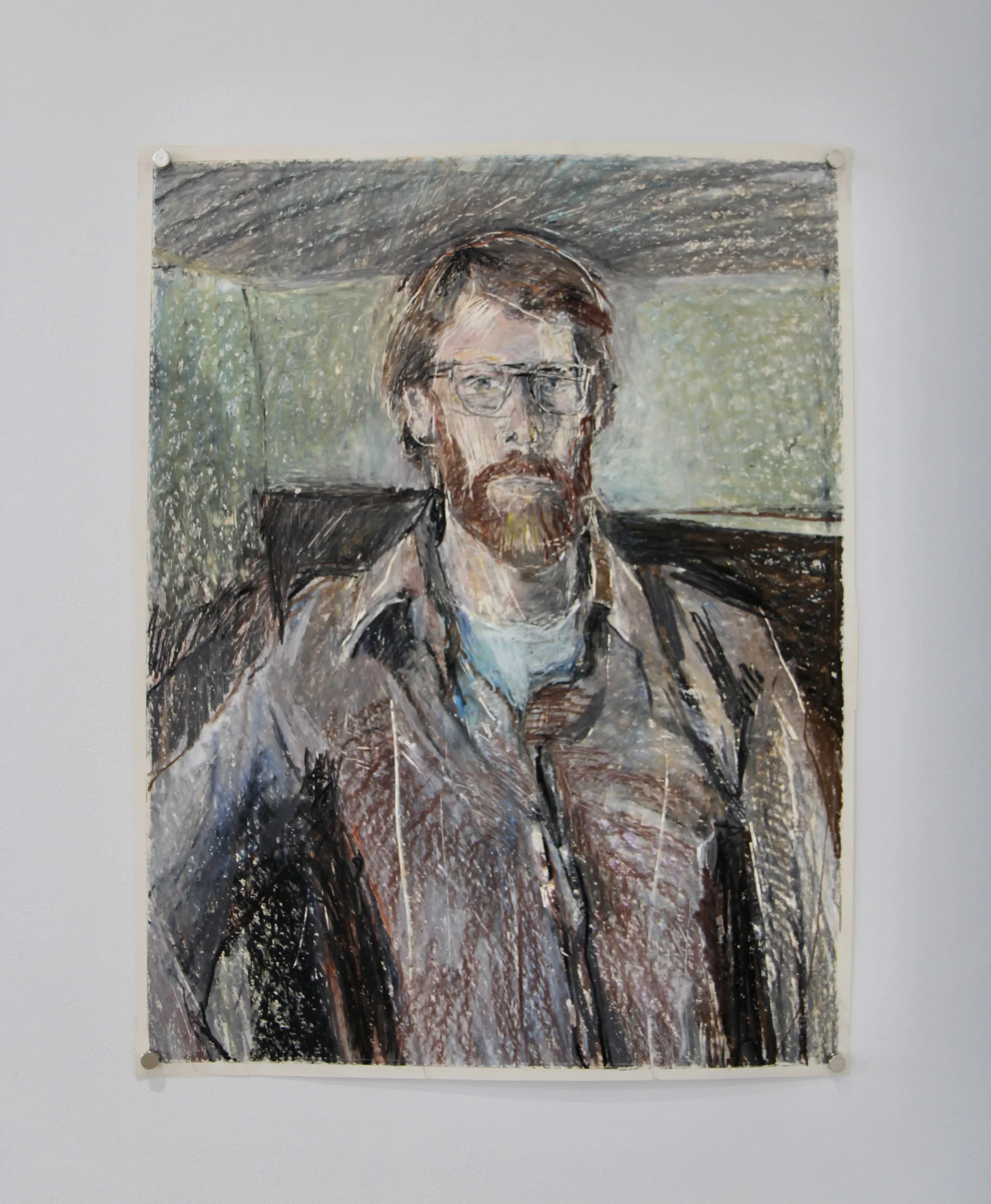 George Glenn, "Self Portrait After Haircut," 1981, oil pastel on paper, 24.75 x 19"