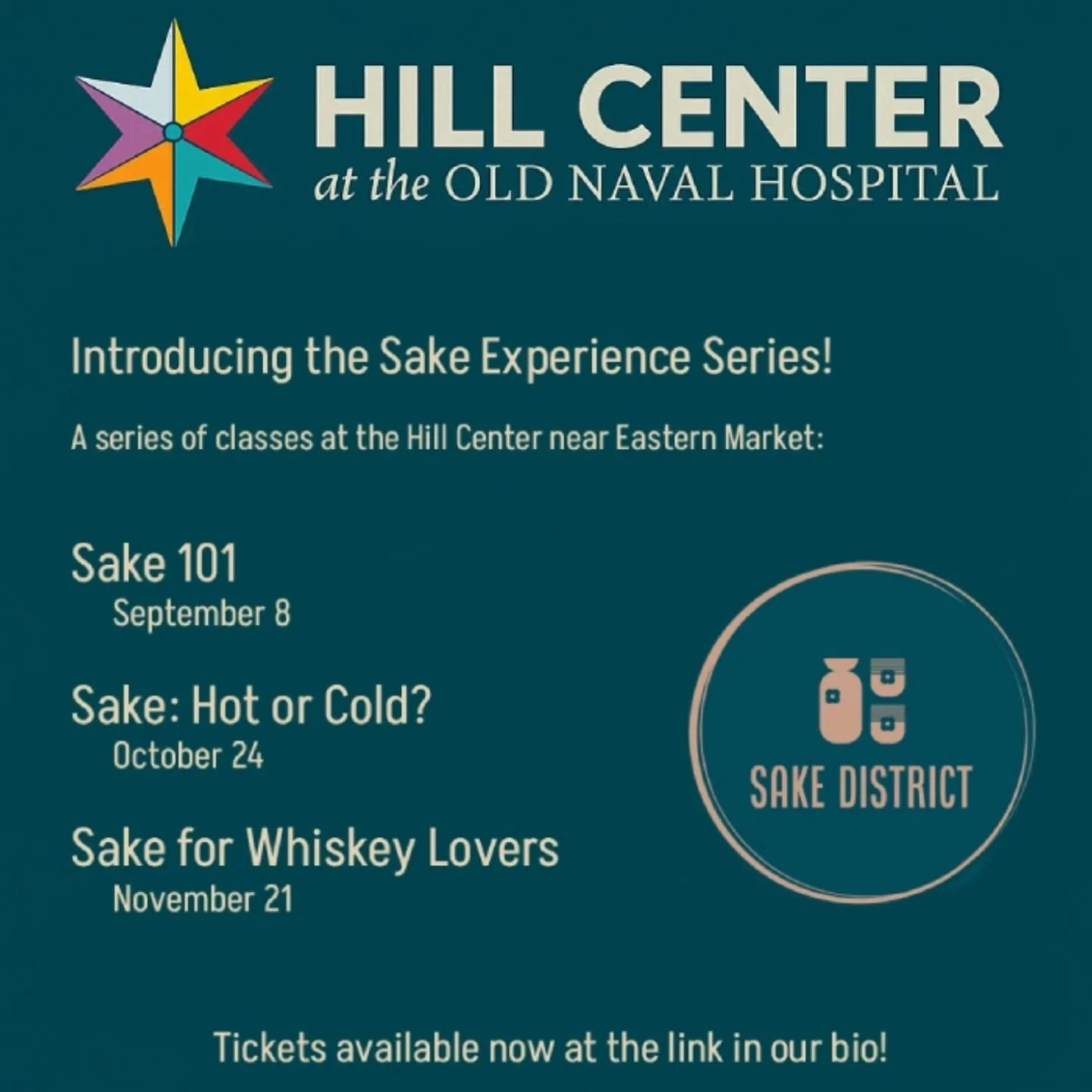Tickets avaible now at the link in our bio! 

So excited to announce a series of classes at @hillcenterdc to share sake knowledge with everyone. First we'll be tasting through sake fundamentals, learning about the basic styles of sake and what makes 