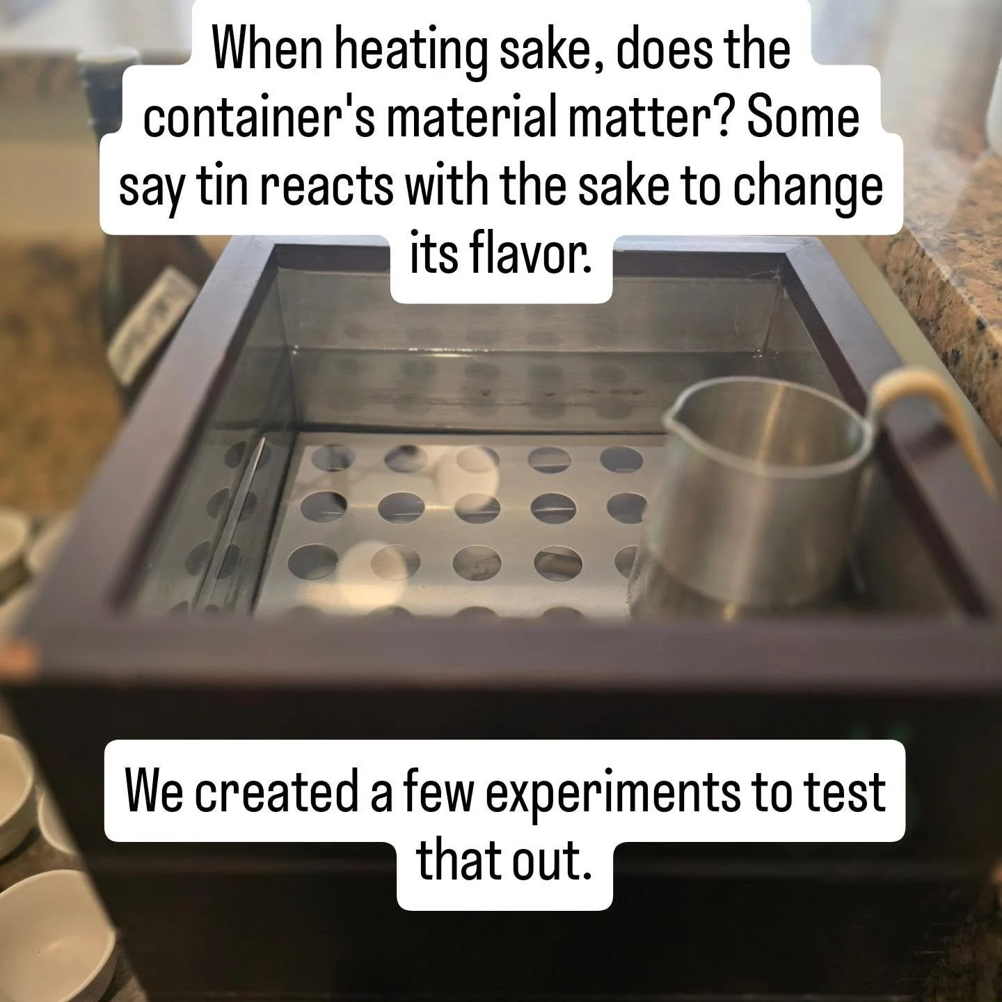 Heating sake in different vessels (chirori) changes its flavor. But is that due to the thermal conductivity of the materials (i.e. heating the sake very aggressively vs gently), or is it due to the metal reacting with the sake?

A lot of places claim